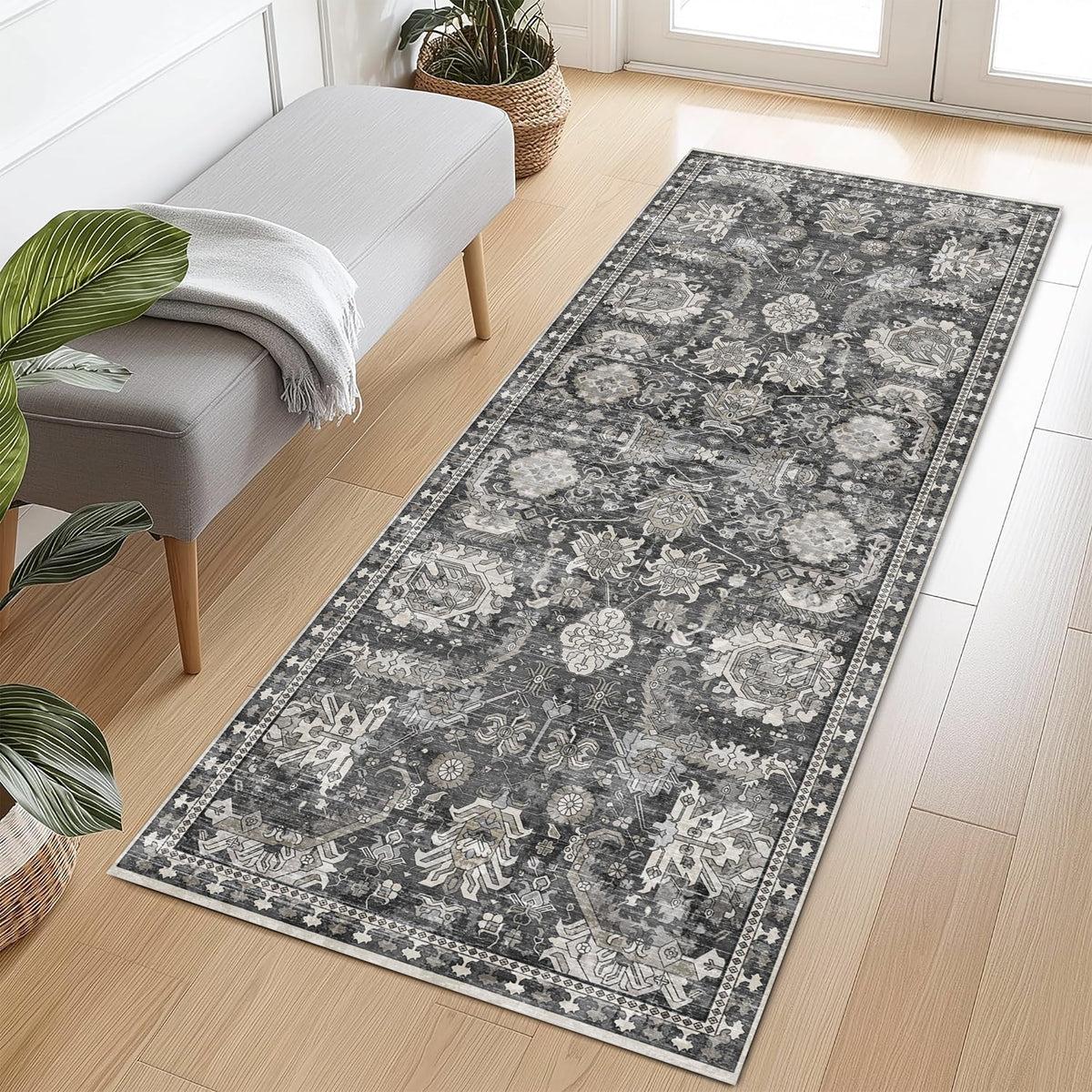 RUGSURE Washable Area Rugs 9' x 12' - 1/6 Thick - Moroccan-Inspired -Stain & Water Resistant Non-Slip - Resistant Rug for Living Room, Bedroom, Nursery, Pet & Child Friendly (Blue and Brown)