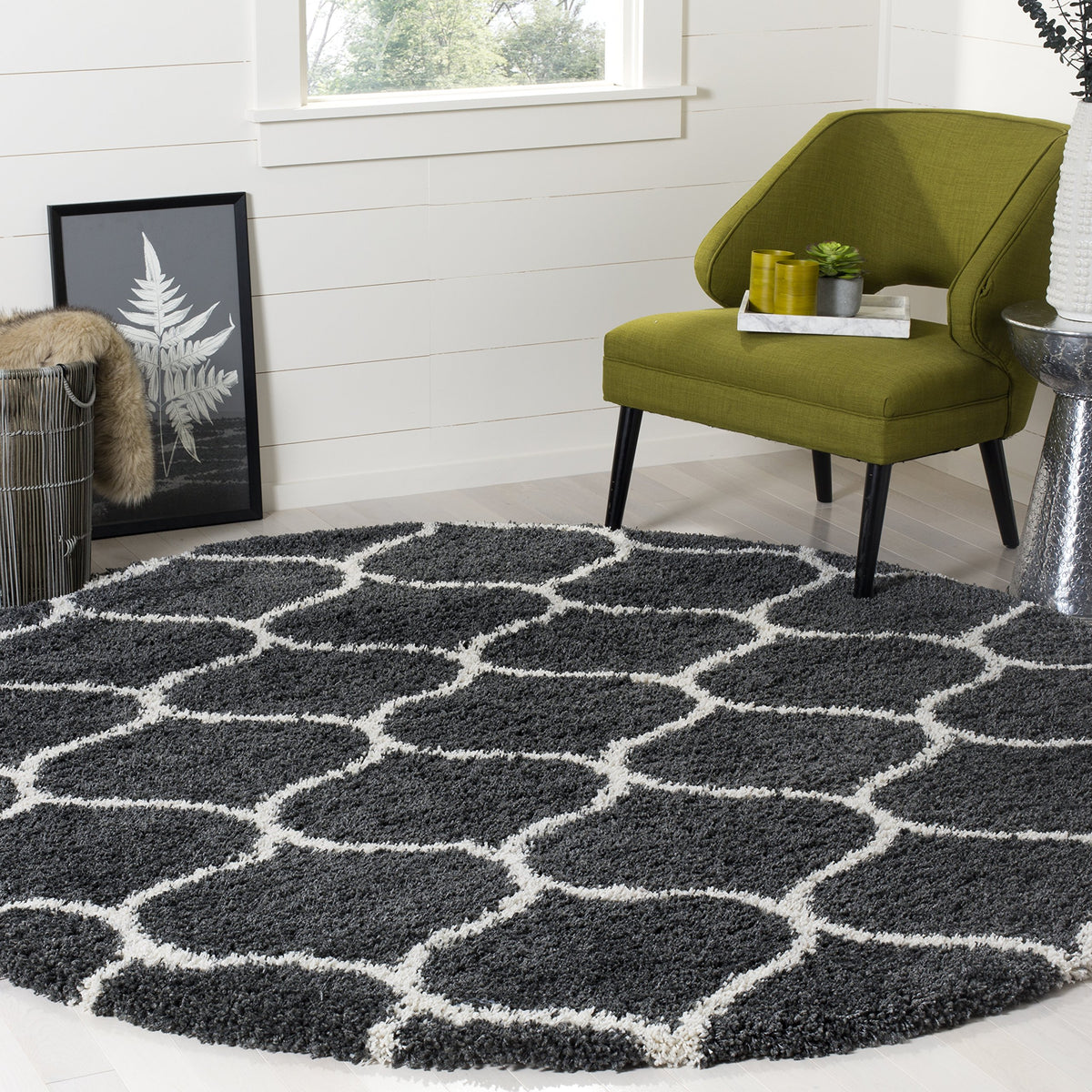 SAFAVIEH Hudson Shag Collection 9' x 12' Grey/Ivory SGH280B Moroccan Ogee Trellis Non-Shedding Living Room Bedroom Dining Room Entryway Plush 2-inch Thick Area Rug