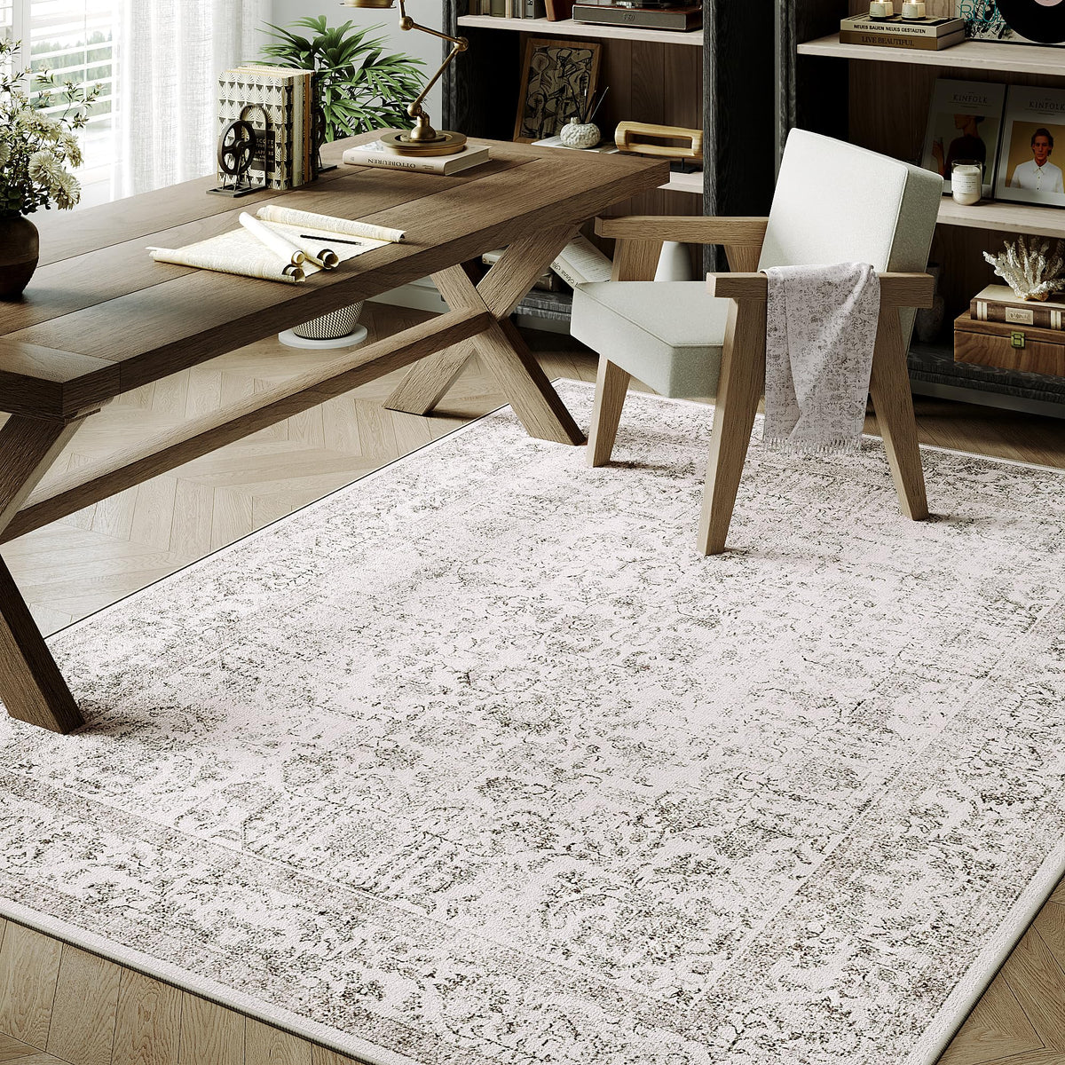 PureCozy Gray Area Rug 8x10 Vintage Floral