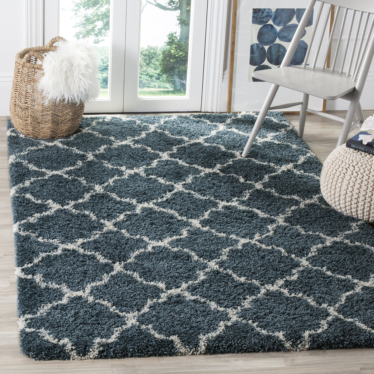 SAFAVIEH Hudson Shag Rug 9'x12', Soft Plush Modern Navy & Ivory SGH282C