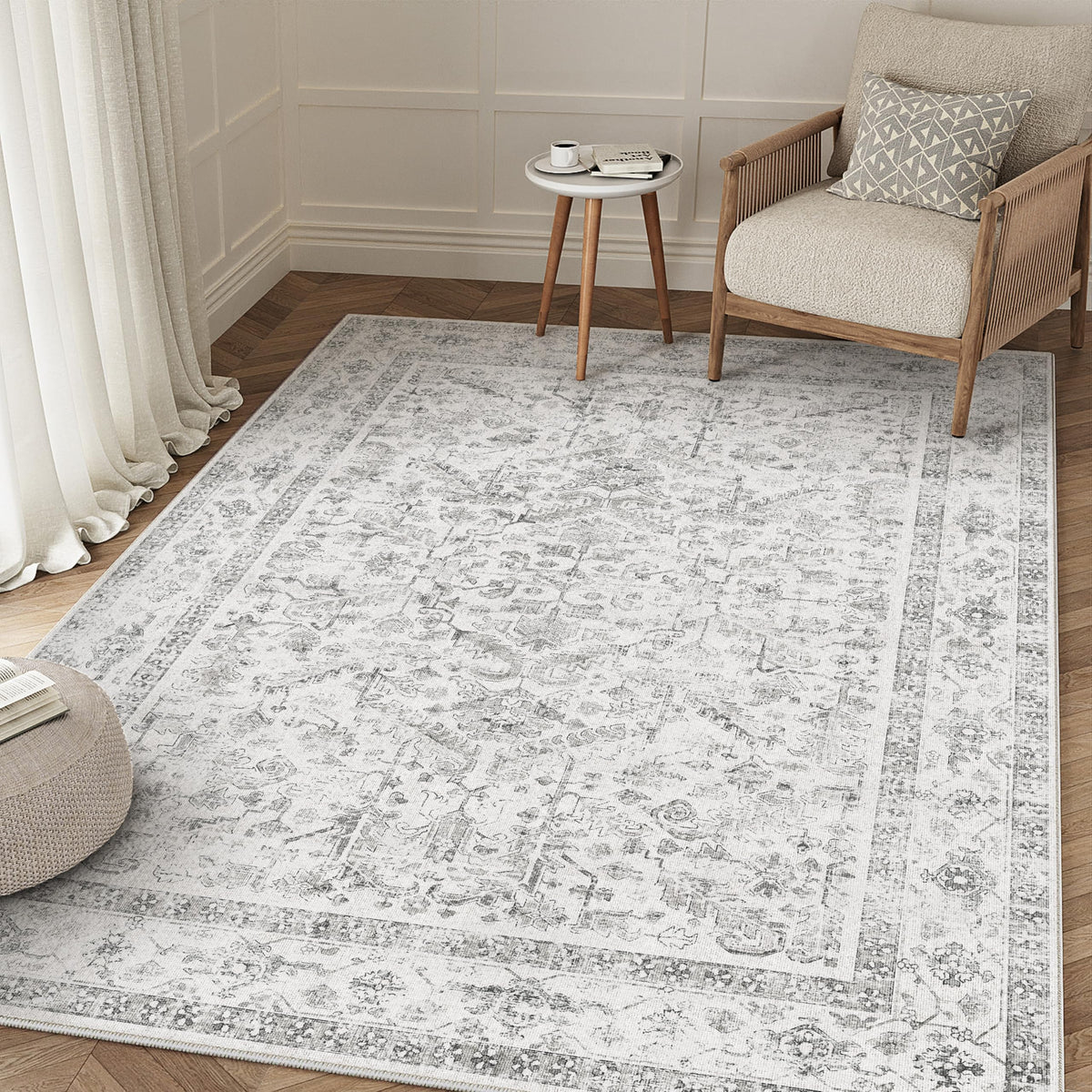 PureCozy Gray Area Rug 8x10 Vintage Floral