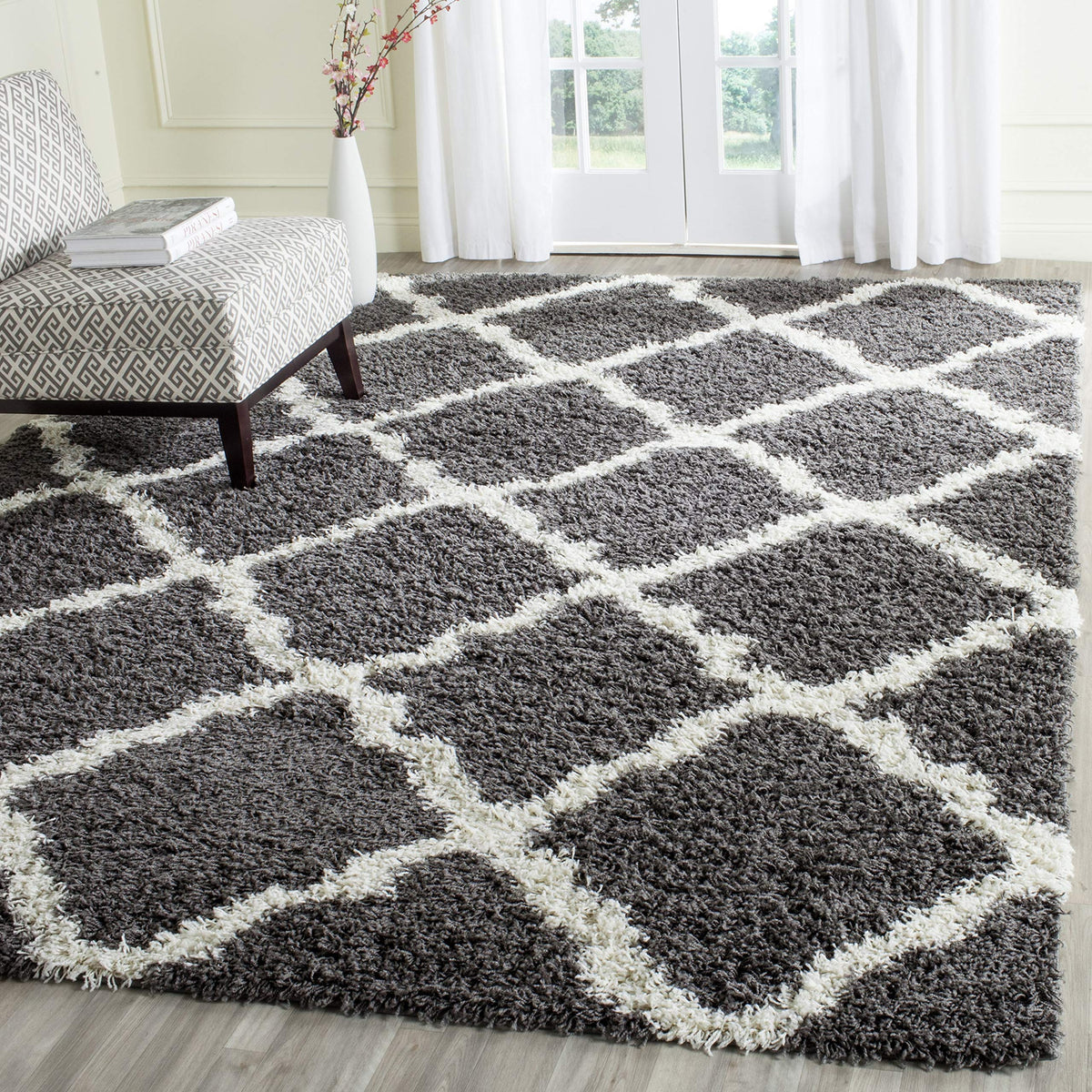 SAFAVIEH Dallas Shag Collection 8' x 10' Beige/Ivory SGD257D Trellis Non-Shedding Living Room Bedroom Dining Room Entryway Plush 1.5-inch Thick Area Rug