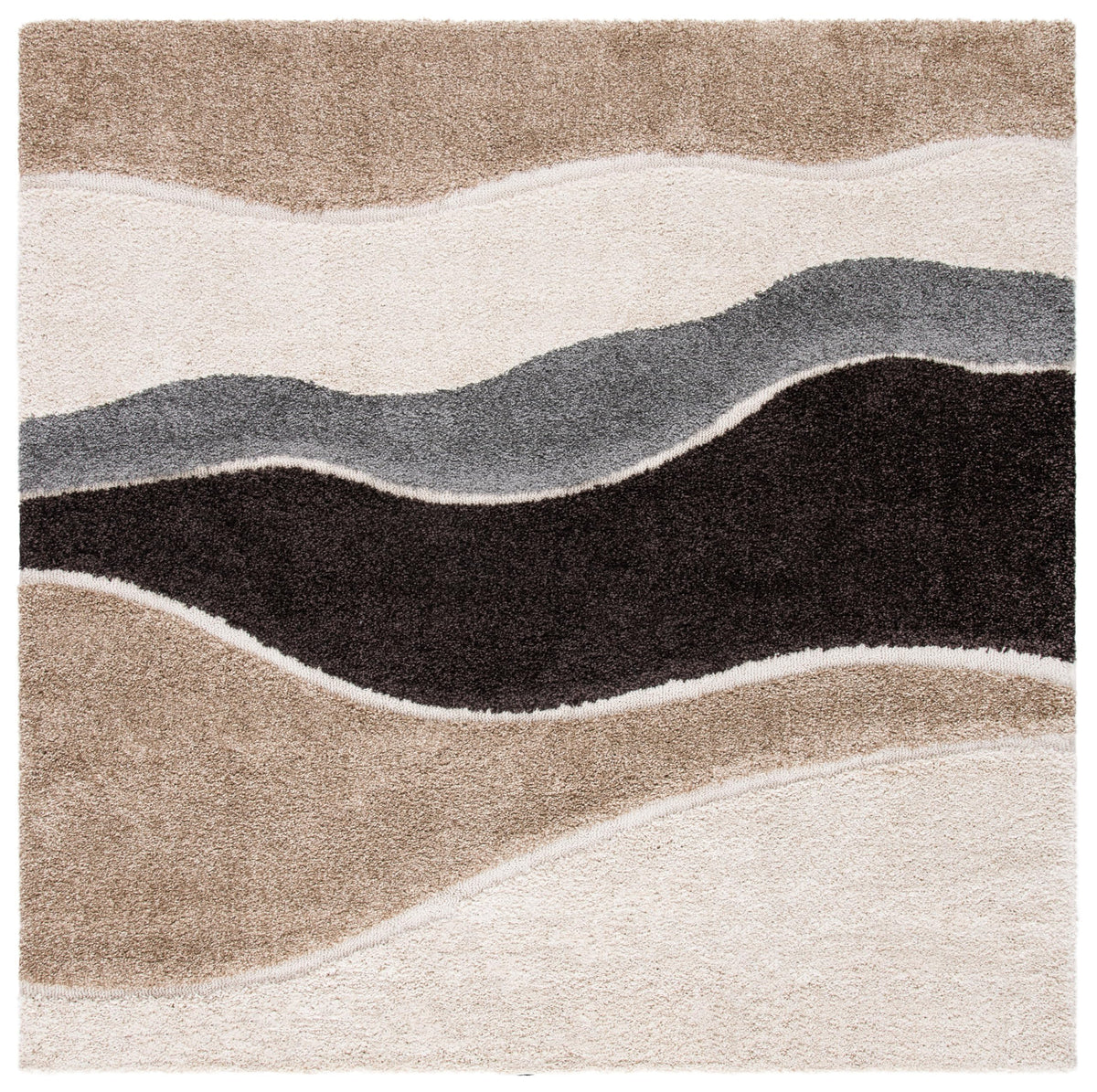 SAFAVIEH Florida Shag Collection Area Rug - 6' x 9', Ivory & Grey, Abstract Design, Non-Shedding & Easy Care, 1.2-inch Thick Ideal for High Traffic Areas in Living Room, Bedroom (SG475-1180)