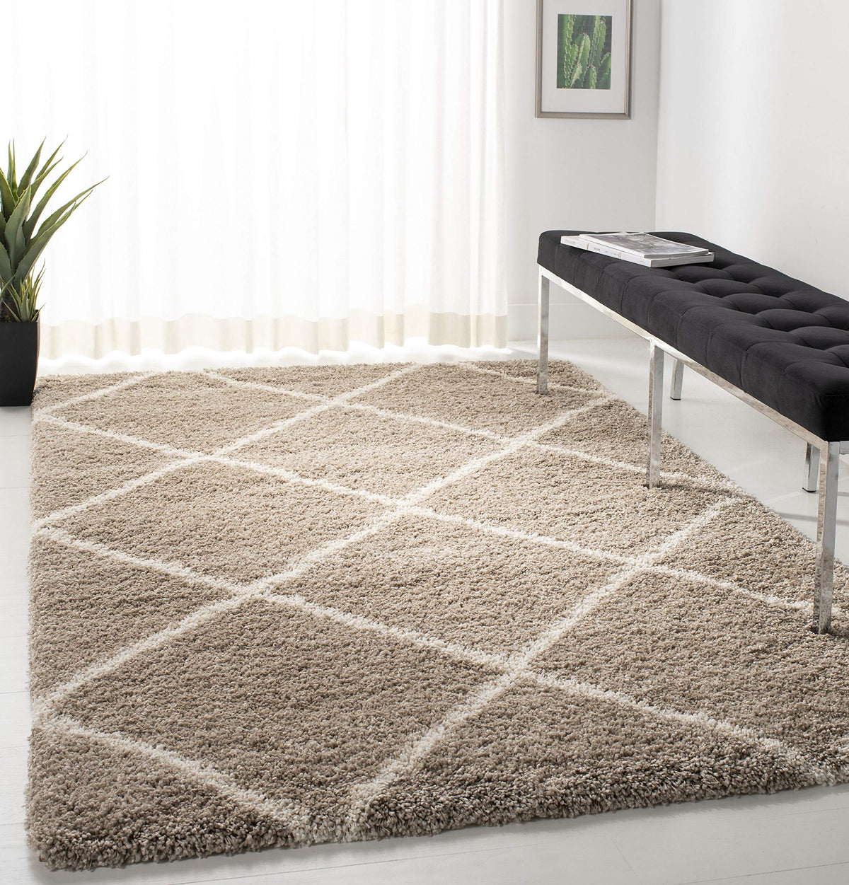 SAFAVIEH Hudson Shag Rug 8'x10', Soft Plush Moroccan Ivory & Beige SGH281D