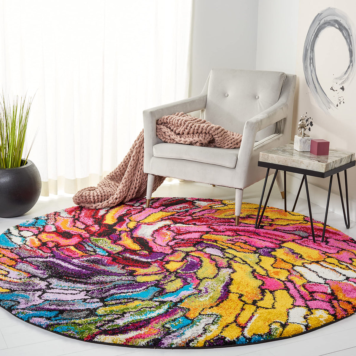 SAFAVIEH Area Rug 8x10 - Fiesta Shag Collection - Large - Multi, Abstract Rainbow Design, Non-Shedding & Easy Cleaning, Ideal for Living Room, Bedroom, Dining Space (FSG373M)