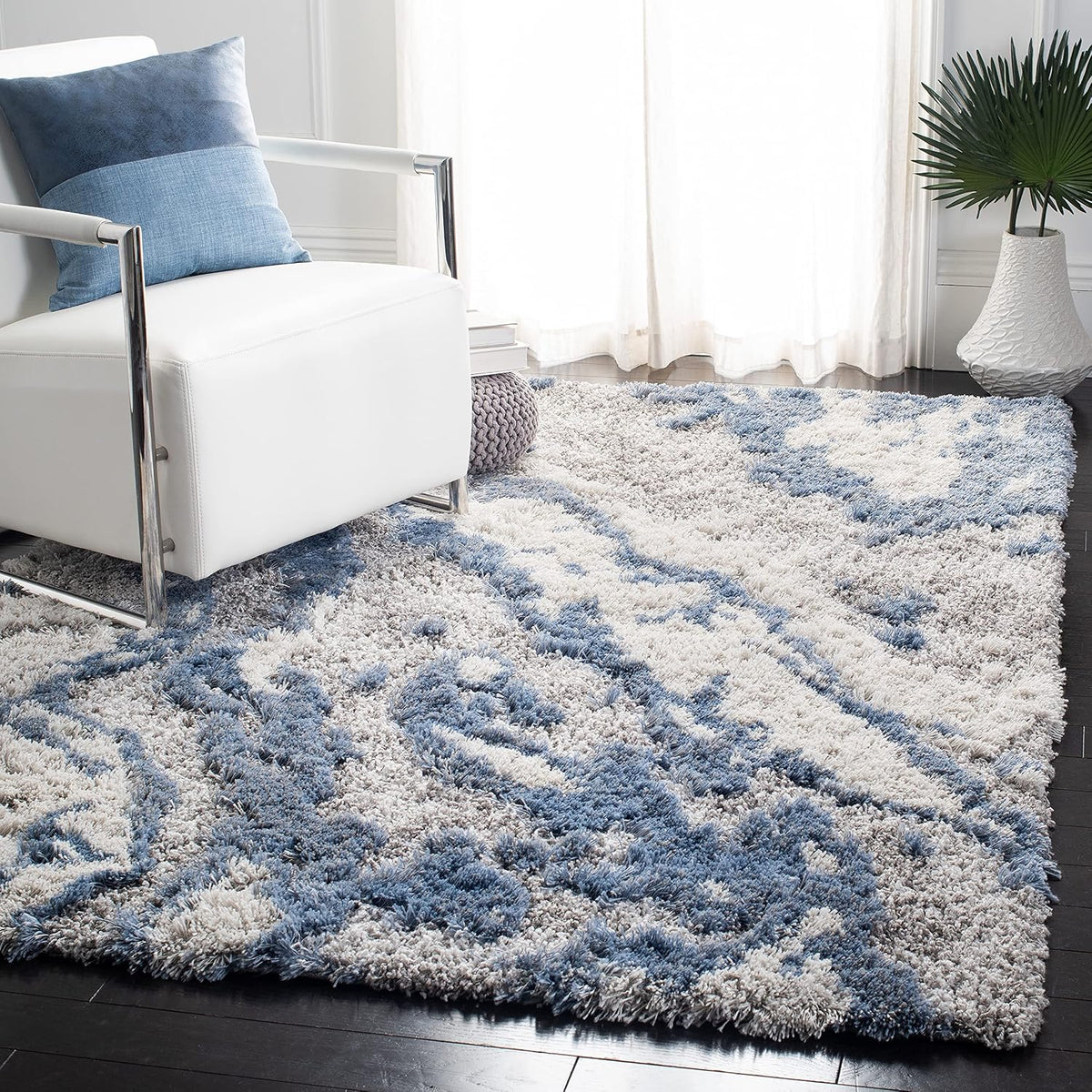 SAFAVIEH Horizon Shag Rug 5'3"x7'7", Soft Plush Modern Grey & Blue HZN890G
