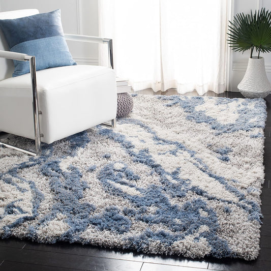 SAFAVIEH Horizon Shag Rug 4'x6', Soft Plush Modern Grey & Blue HZN890G