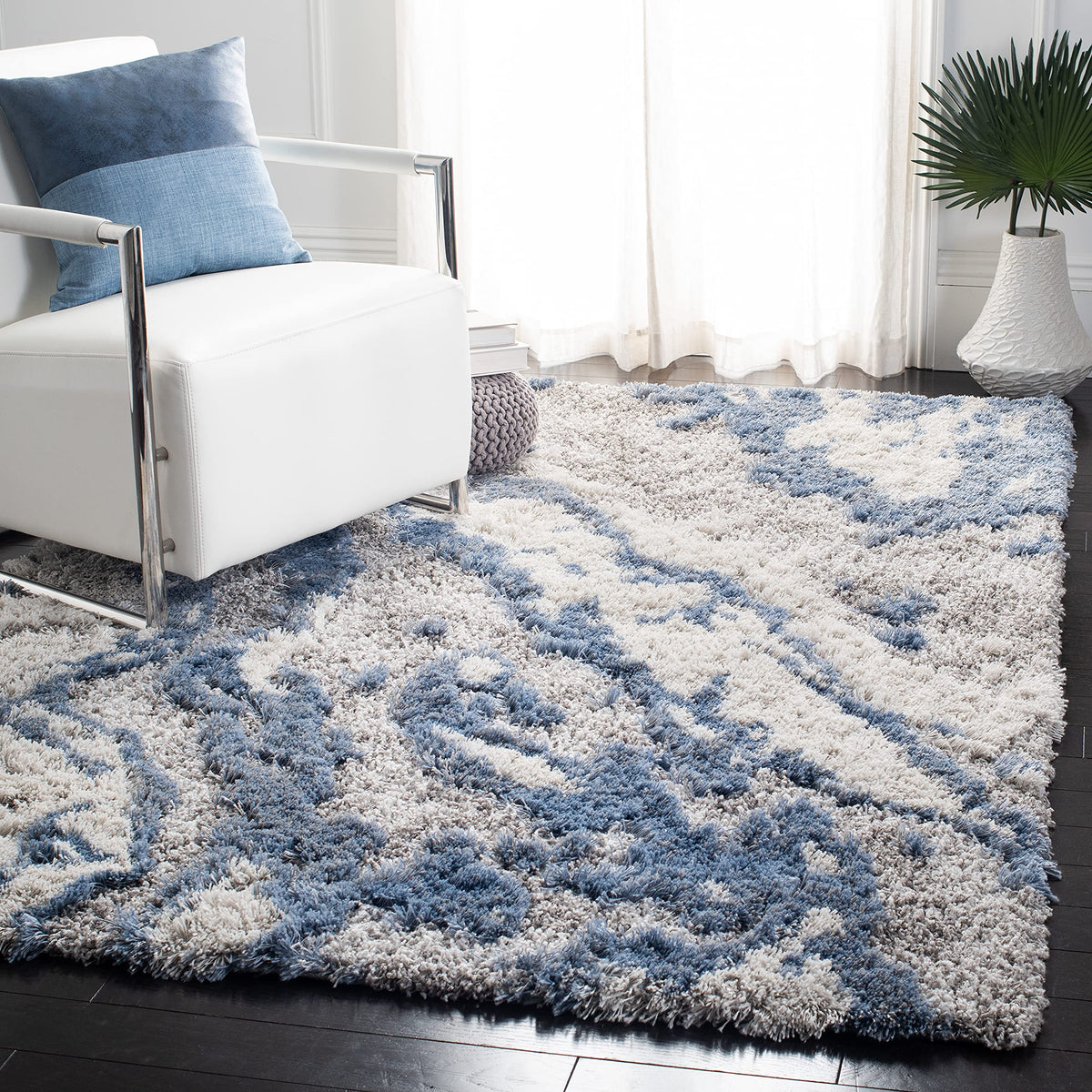 SAFAVIEH Horizon Shag Rug 4'x6', Soft Plush Modern Grey & Blue HZN890G