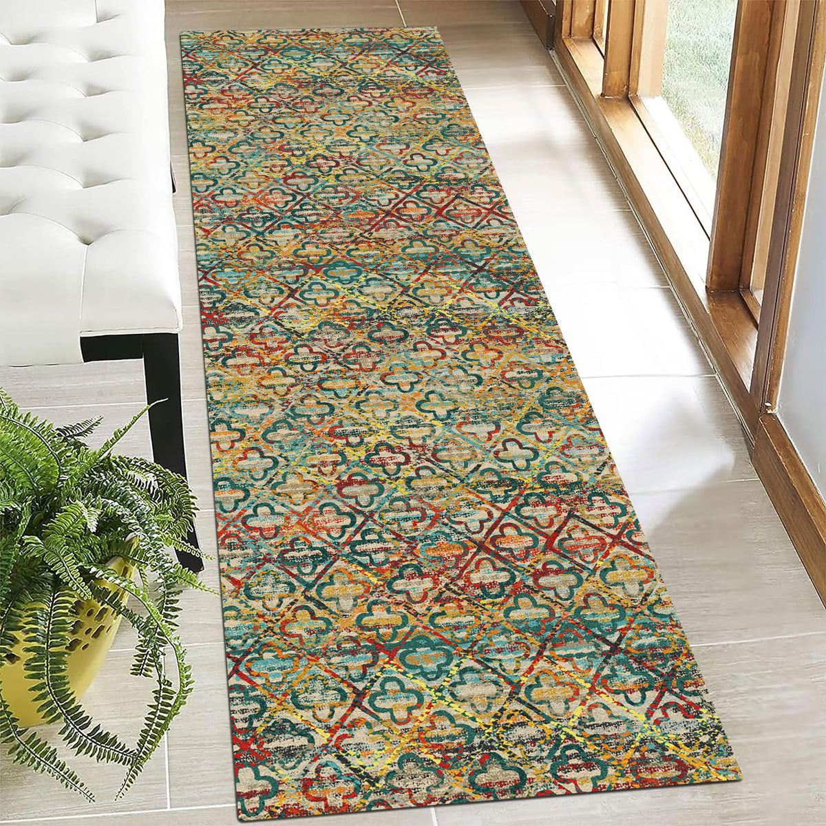RUGSURE Washable Area Rugs 9' x 12' - 1/6 Thick - Moroccan-Inspired -Stain & Water Resistant Non-Slip - Resistant Rug for Living Room, Bedroom, Nursery, Pet & Child Friendly (Blue and Brown)