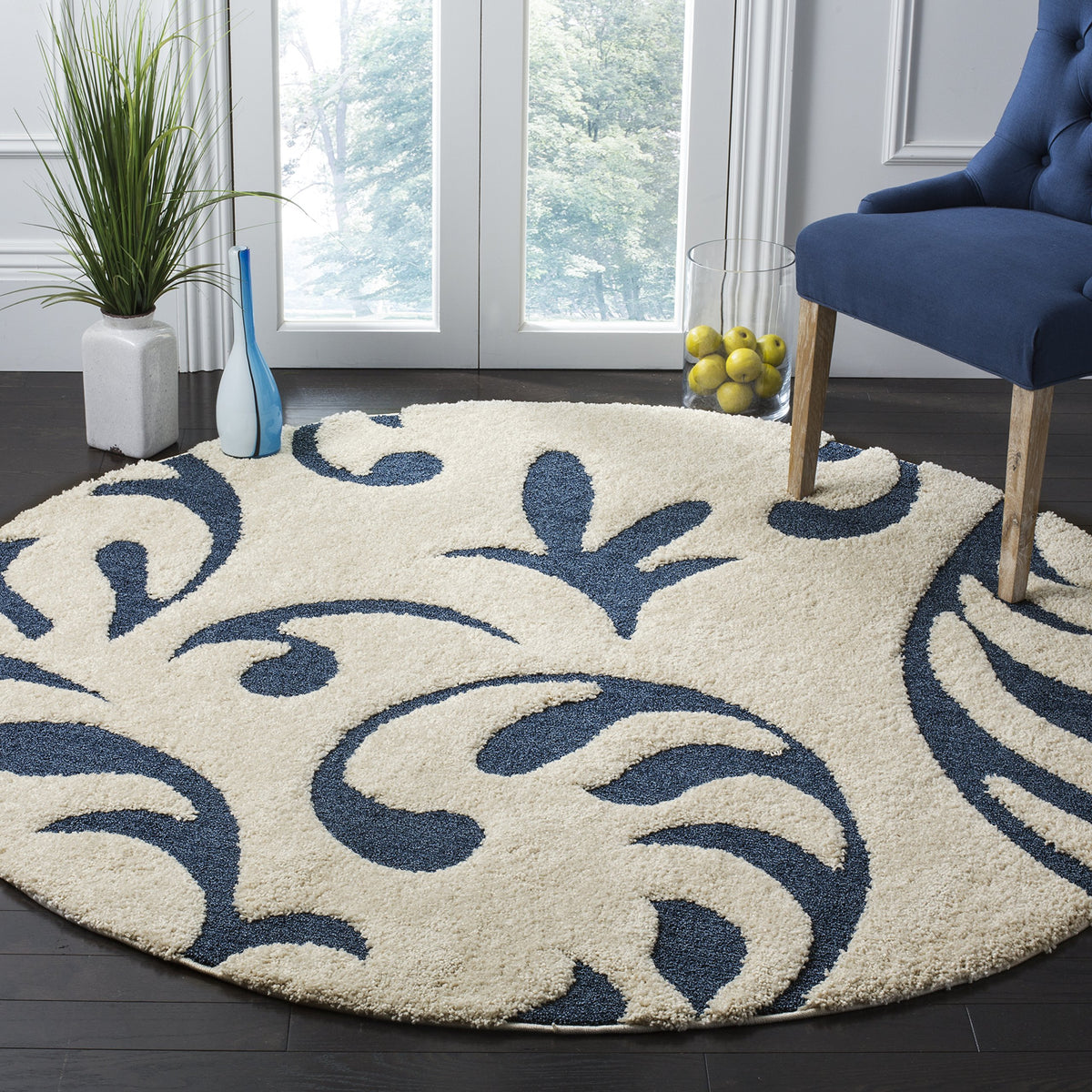 SAFAVIEH Florida Shag Collection Area Rug - 8'6" x 12', Creme & Creme, Scroll Design, Non-Shedding & Easy Care, 1.2-inch Thick Ideal for High Traffic Areas in Living Room, Bedroom (SG468-1111)
