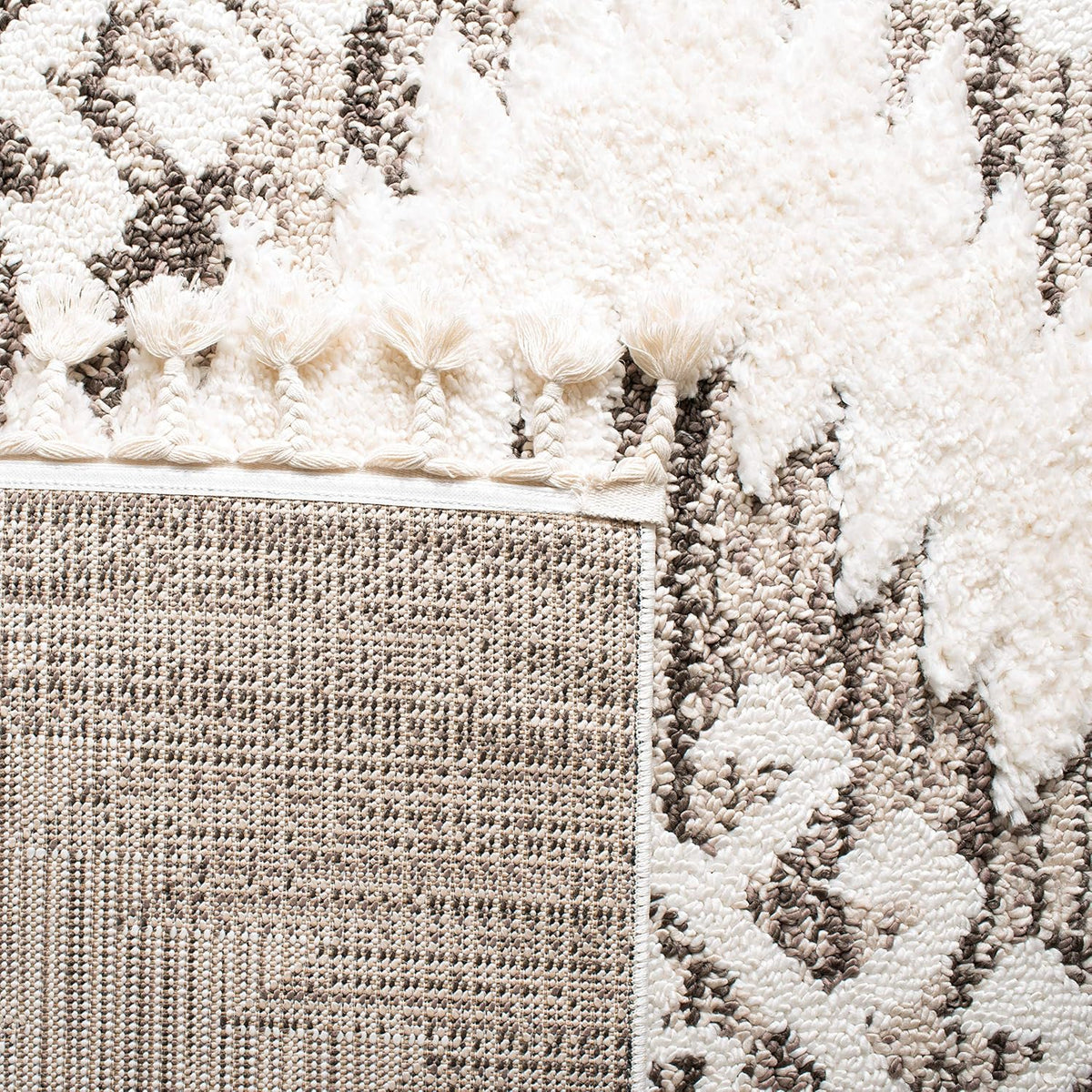 SAFAVIEH Moroccan Tassel Shag Rug 10'x14', Soft Plush Ivory & Brown MTS652A