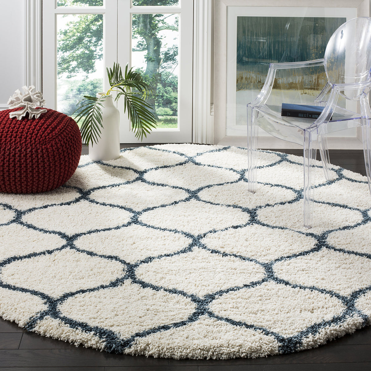 SAFAVIEH Hudson Shag Collection 9' x 12' Grey/Ivory SGH280B Moroccan Ogee Trellis Non-Shedding Living Room Bedroom Dining Room Entryway Plush 2-inch Thick Area Rug
