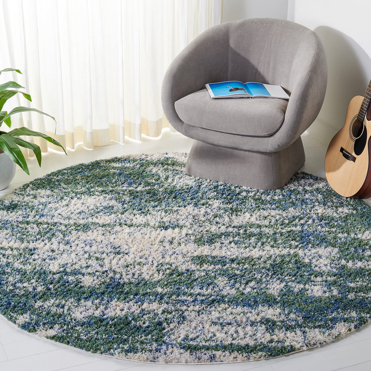 SAFAVIEH Berber Shag Rug 8x10, Large Grey Blue & Cream BER219G