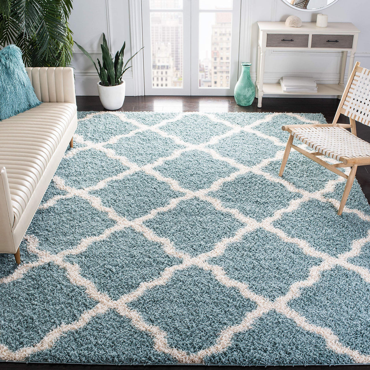 SAFAVIEH Dallas Shag Collection 8' x 10' Beige/Ivory SGD257D Trellis Non-Shedding Living Room Bedroom Dining Room Entryway Plush 1.5-inch Thick Area Rug