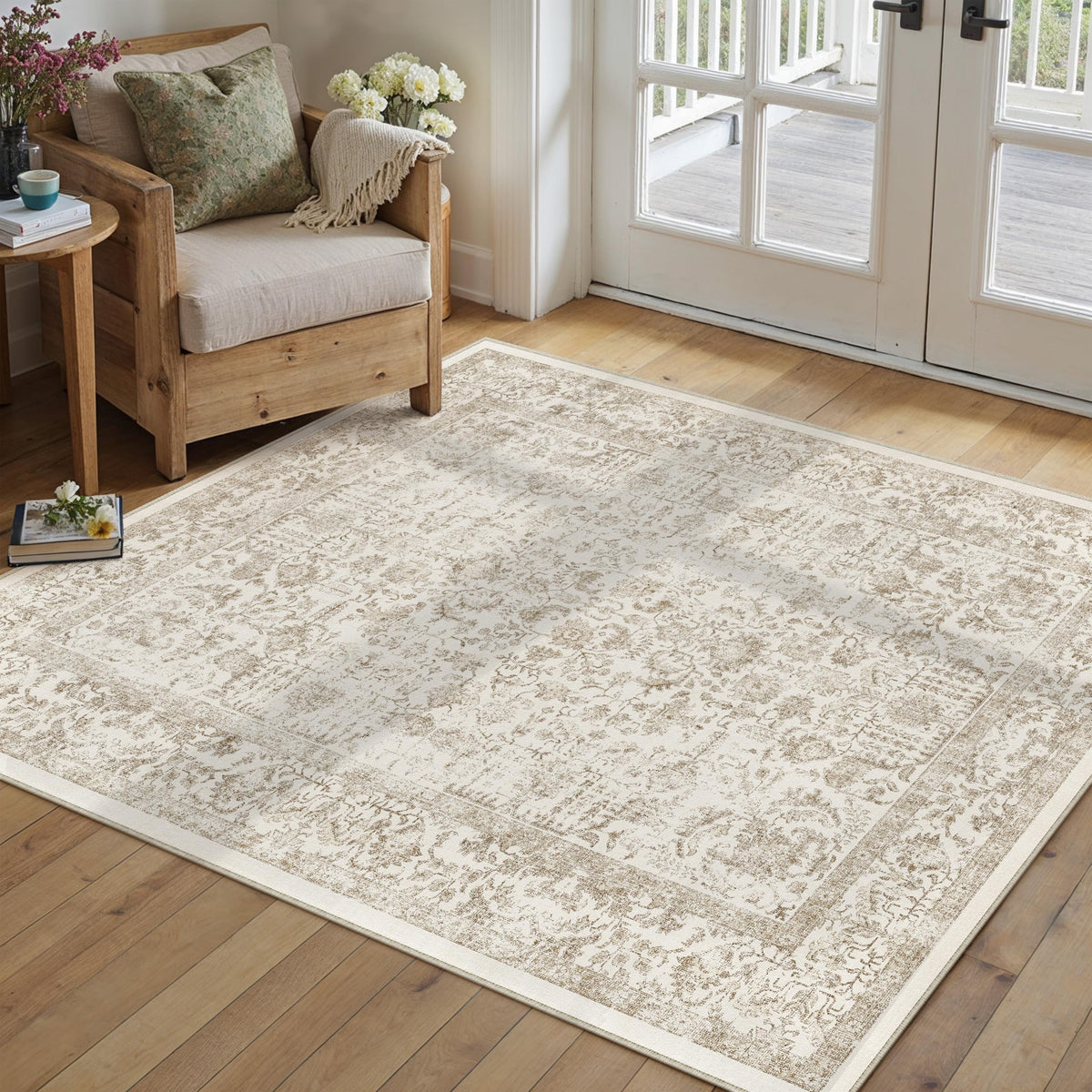 PureCozy Gray Area Rug 8x10 Vintage Floral