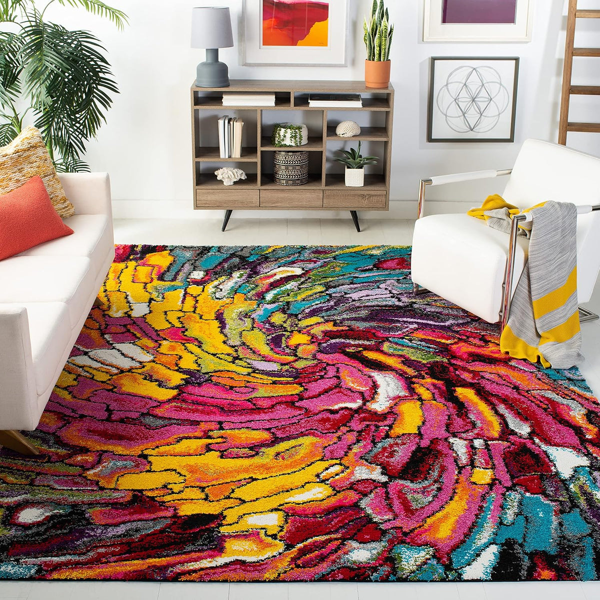 SAFAVIEH Area Rug 8x10 - Fiesta Shag Collection - Large - Multi, Abstract Rainbow Design, Non-Shedding & Easy Cleaning, Ideal for Living Room, Bedroom, Dining Space (FSG373M)