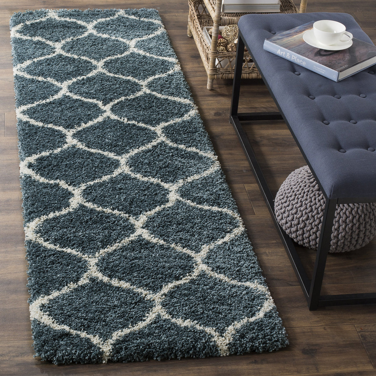 SAFAVIEH Hudson Shag Collection 9' x 12' Grey/Ivory SGH280B Moroccan Ogee Trellis Non-Shedding Living Room Bedroom Dining Room Entryway Plush 2-inch Thick Area Rug
