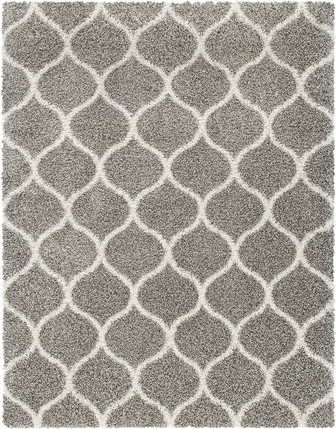 SAFAVIEH Hudson Shag Collection 9' x 12' Grey/Ivory SGH280B Moroccan Ogee Trellis Non-Shedding Living Room Bedroom Dining Room Entryway Plush 2-inch Thick Area Rug