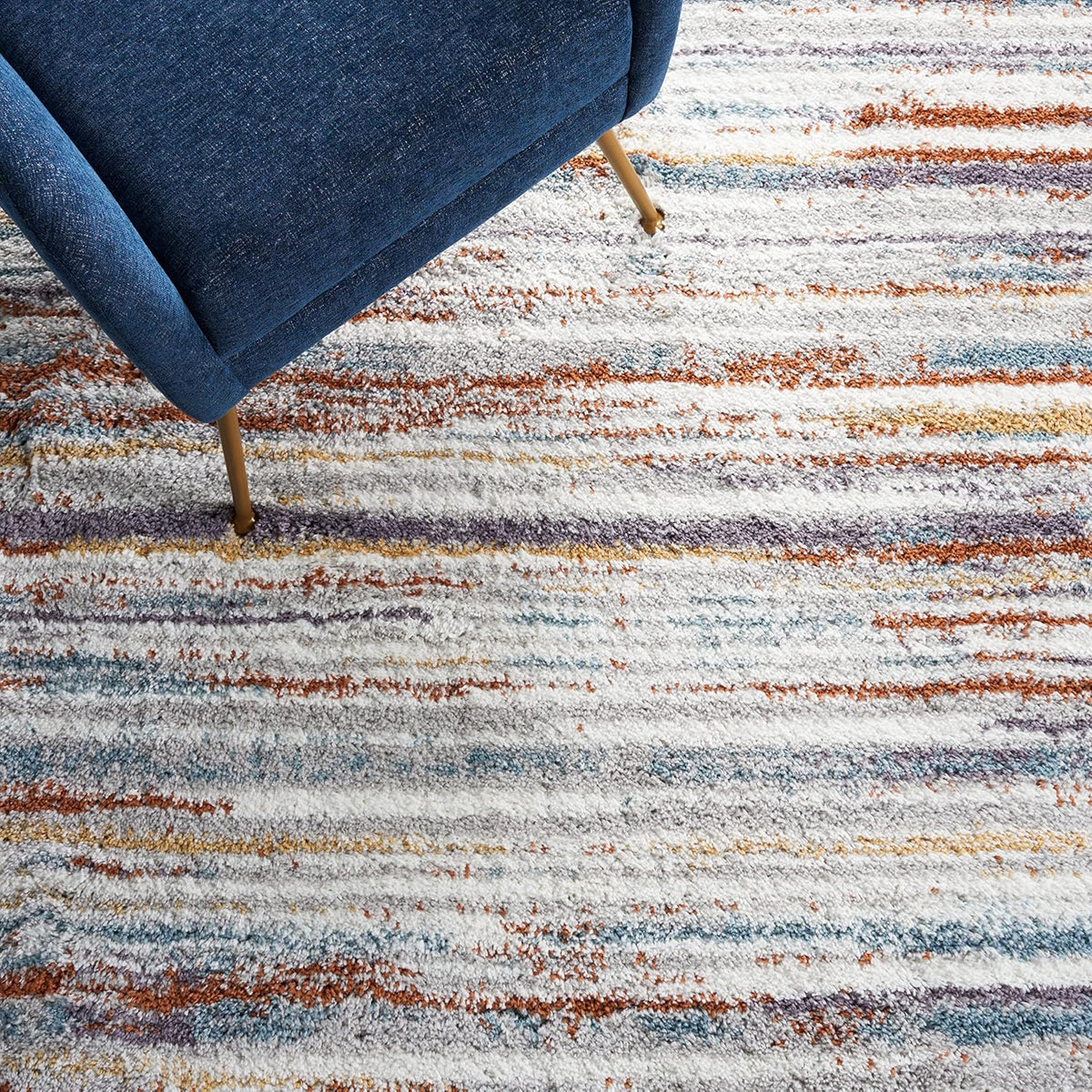 SAFAVIEH Area Rug 8x10 - Berber Shag Collection - Large - Blue Rust & Ivory, Modern Stripe Design, Non-Shedding & Easy Cleaning, Plush Thick Pile, Ideal for Living Room, Bedroom, Dining (BER565A)