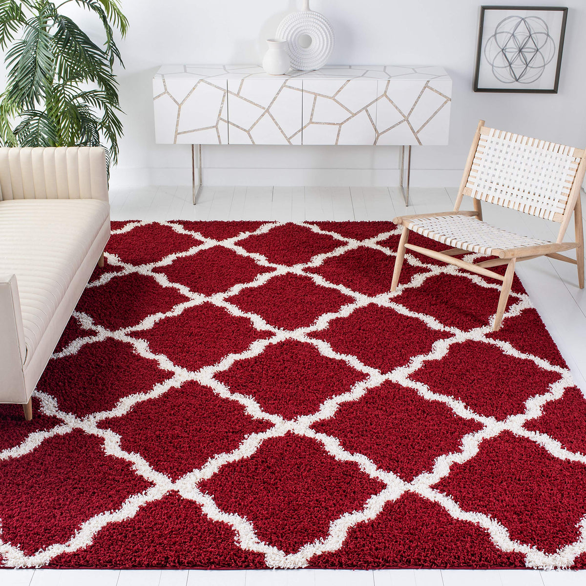 SAFAVIEH Dallas Shag Collection 8' x 10' Beige/Ivory SGD257D Trellis Non-Shedding Living Room Bedroom Dining Room Entryway Plush 1.5-inch Thick Area Rug