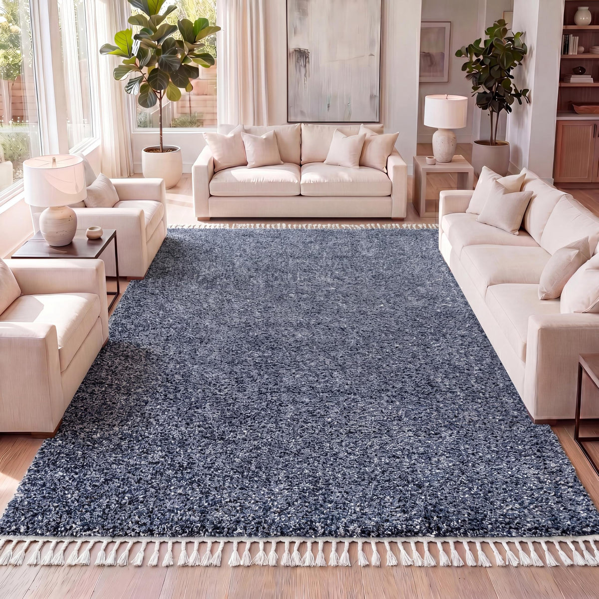 JONATHAN Y Mercer Shag Plush Tassel Cream Indoor Area Rug, 5x8, Contemporary, Modern, Easy-Cleaning for Living Room, Bedroom, Kitchen, Pet Friendly, Non-Shedding (MCR100D-5)