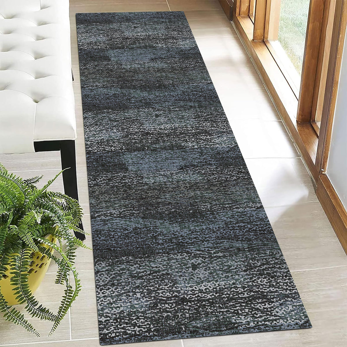RUGSURE Washable Area Rugs 9' x 12' - 1/6 Thick - Moroccan-Inspired -Stain & Water Resistant Non-Slip - Resistant Rug for Living Room, Bedroom, Nursery, Pet & Child Friendly (Blue and Brown)