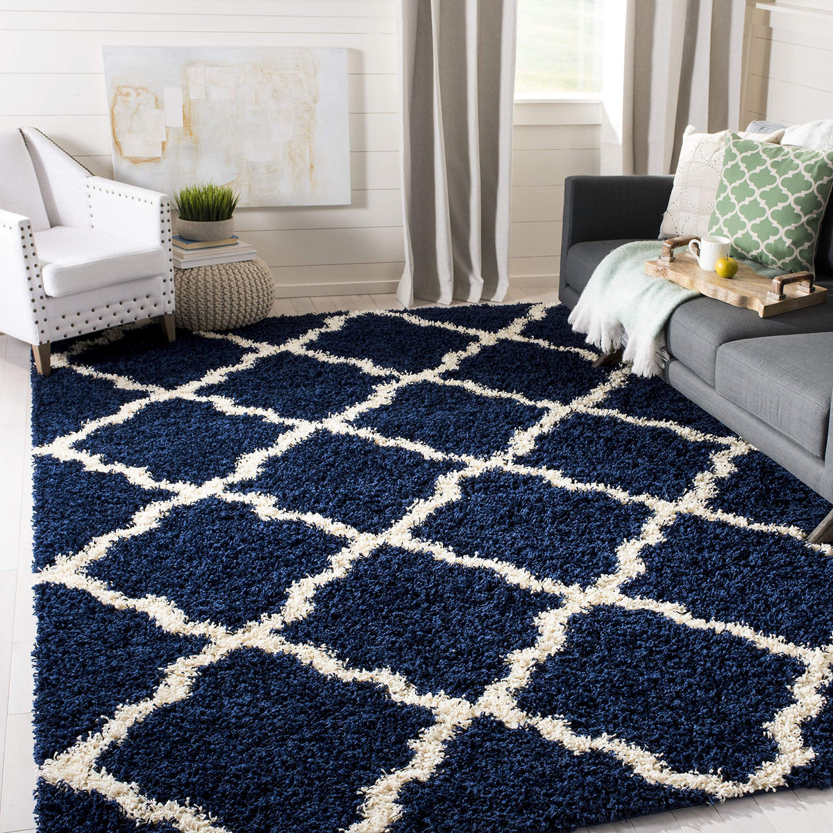 SAFAVIEH Dallas Shag Collection 8' x 10' Beige/Ivory SGD257D Trellis Non-Shedding Living Room Bedroom Dining Room Entryway Plush 1.5-inch Thick Area Rug