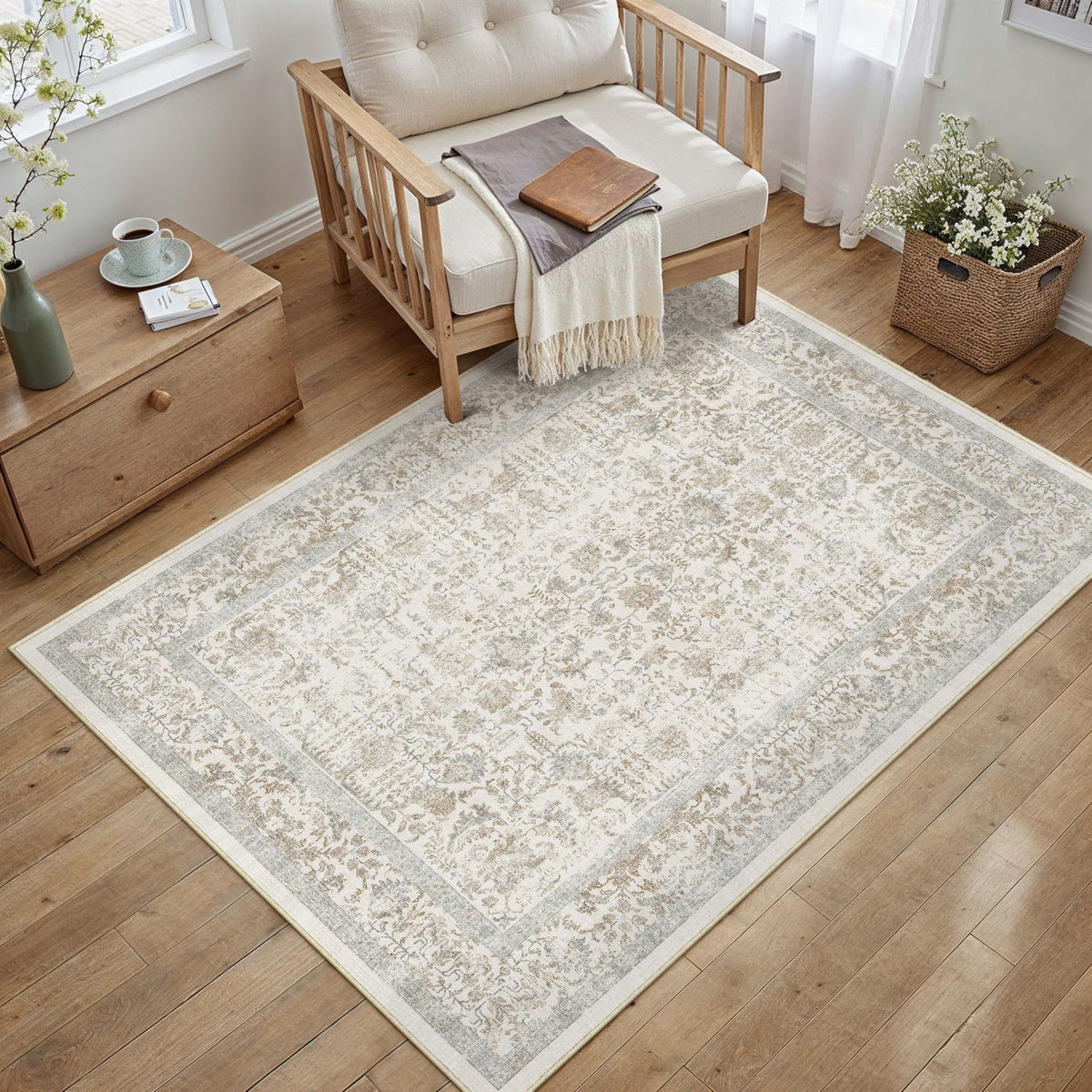 PureCozy Gray Area Rug 8x10 Vintage Floral