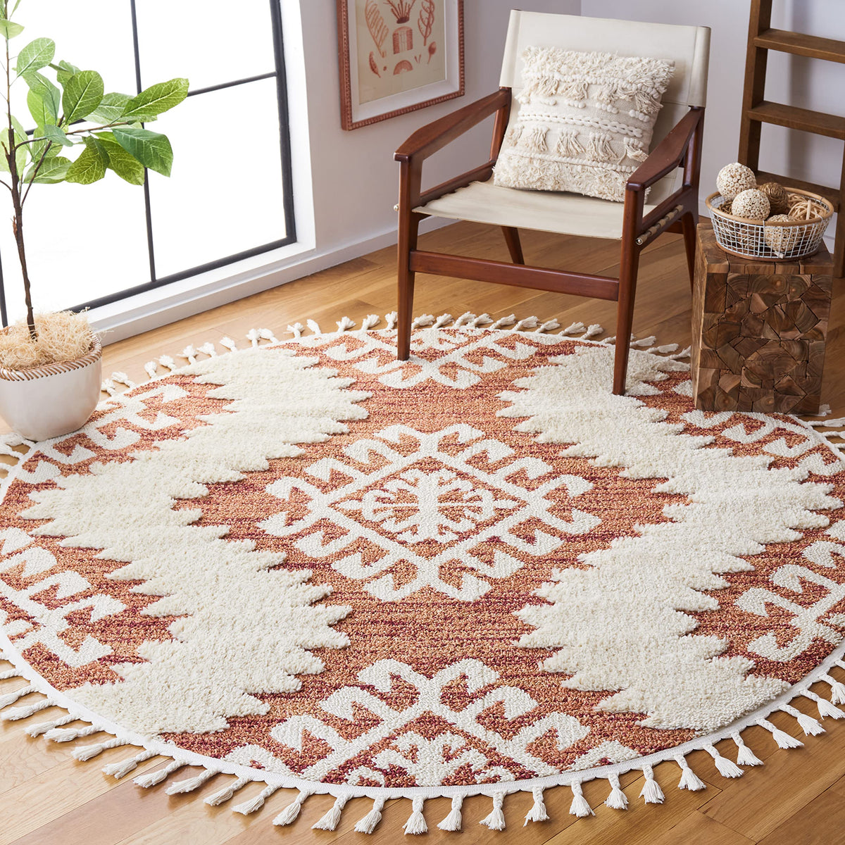 SAFAVIEH Moroccan Tassel Shag Rug 10'x14', Soft Plush Ivory & Brown MTS652A