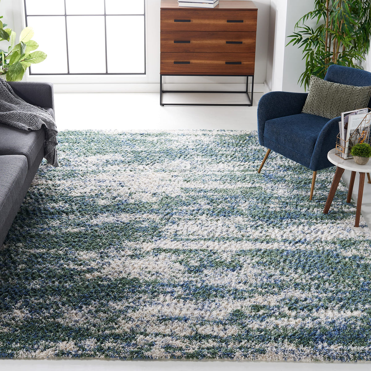 SAFAVIEH Berber Shag Rug 8x10, Large Grey Blue & Cream BER219G