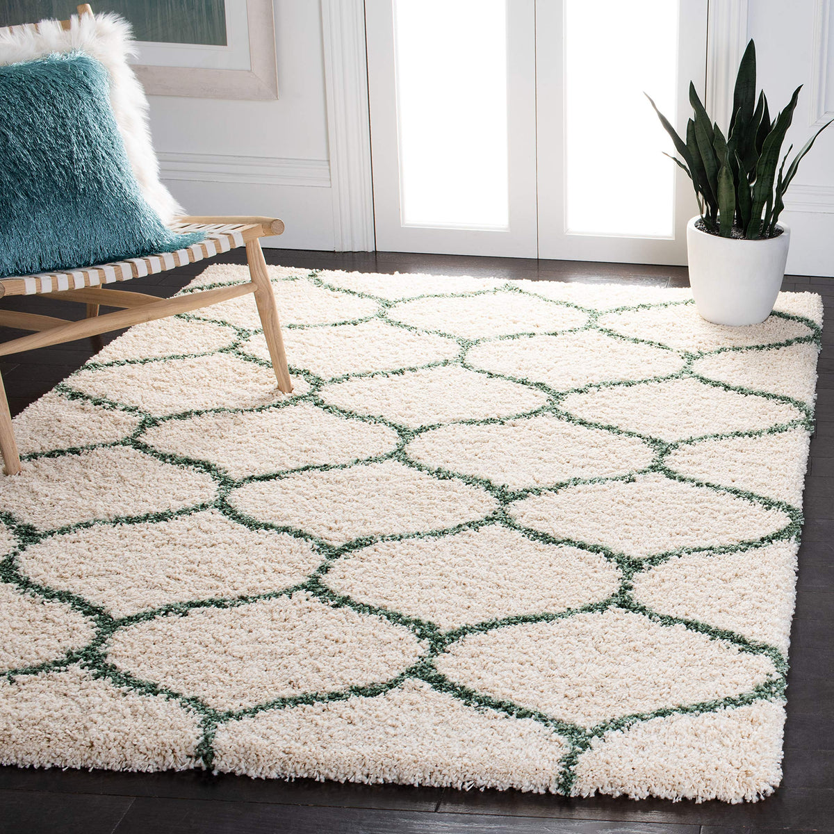SAFAVIEH Hudson Shag Collection 9' x 12' Grey/Ivory SGH280B Moroccan Ogee Trellis Non-Shedding Living Room Bedroom Dining Room Entryway Plush 2-inch Thick Area Rug