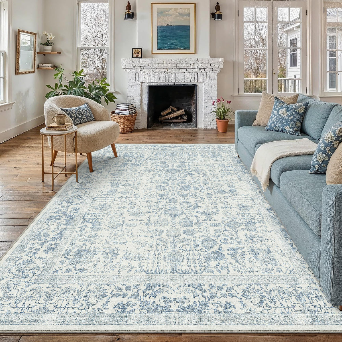 PureCozy Gray Area Rug 8x10 Vintage Floral