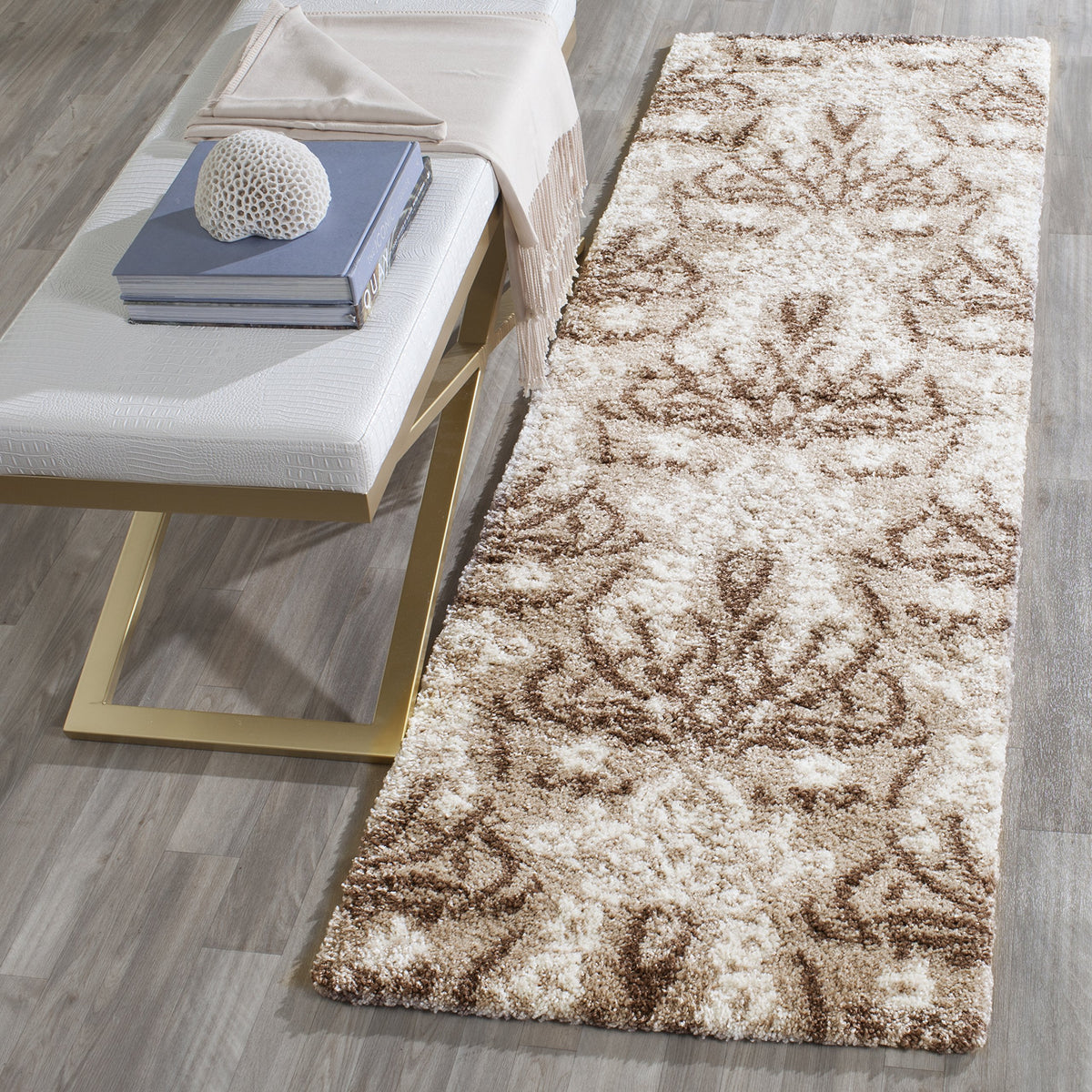 SAFAVIEH Florida Shag Collection Area Rug - 8'6" x 12', Smoke & Beige, Floral Design, Non-Shedding & Easy Care, 1.2-inch Thick Ideal for High Traffic Areas in Living Room, Bedroom (SG457-7913)