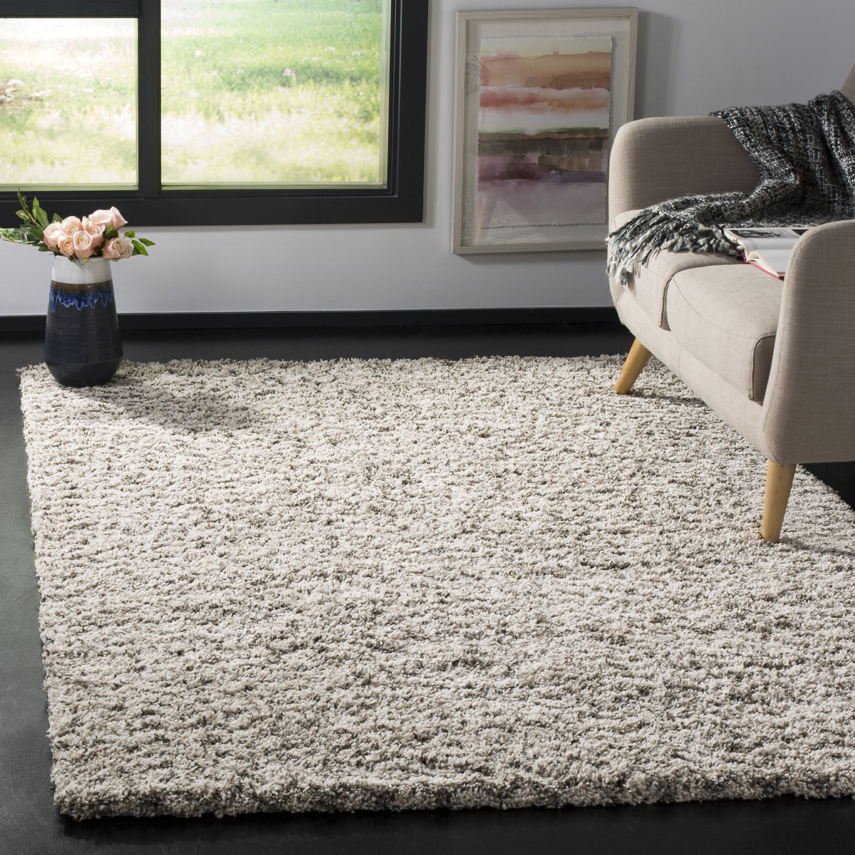 SAFAVIEH Hudson Shag Rug 11x15, Plush Chevron X-Large Ivory & Grey SGH330A