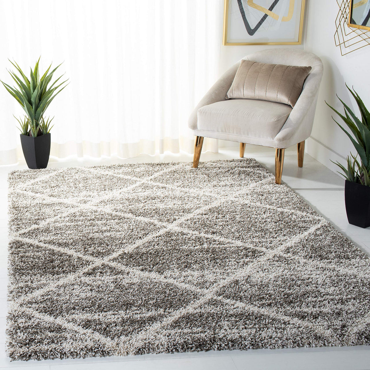 SAFAVIEH Hudson Shag Rug 8'x10', Soft Plush Moroccan Ivory & Beige SGH281D