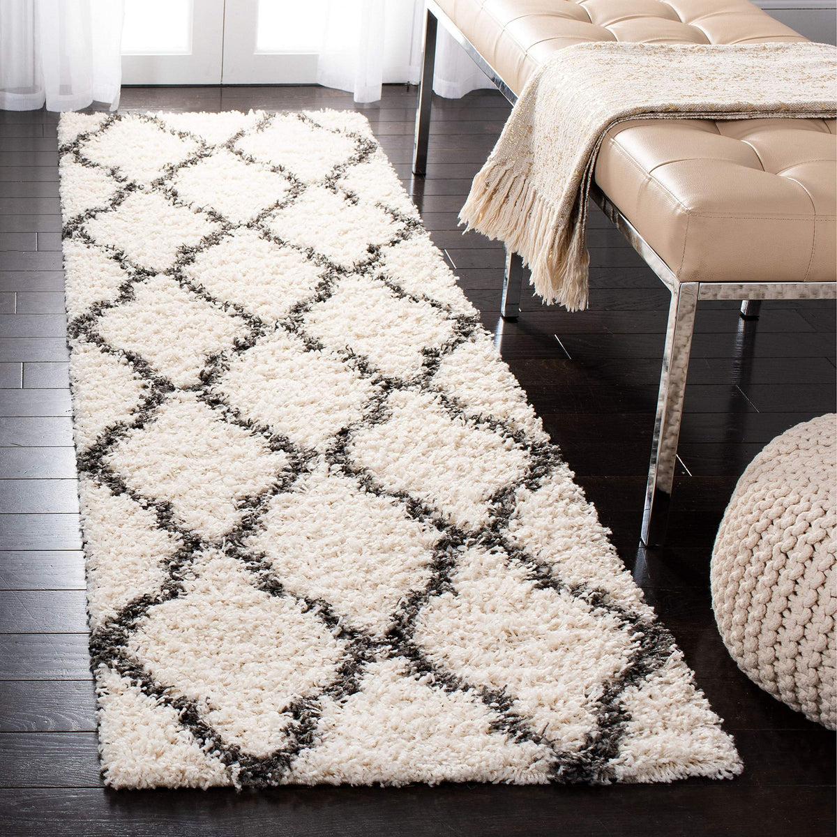 SAFAVIEH Dallas Shag Collection 8' x 10' Beige/Ivory SGD257D Trellis Non-Shedding Living Room Bedroom Dining Room Entryway Plush 1.5-inch Thick Area Rug