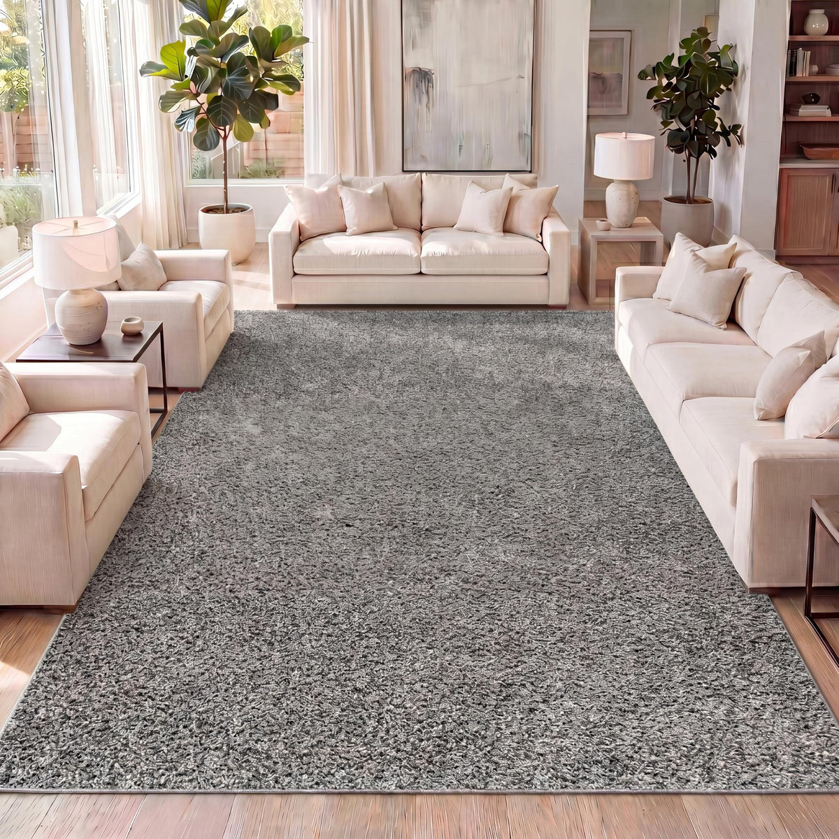 JONATHAN Y Mercer Shag Plush Cream Indoor Area Rug, 4x6, Contemporary, Modern, Easy-Cleaning for Living Room, Bedroom, Kitchen, Pet Friendly, Non-Shedding (MCR106D-4)