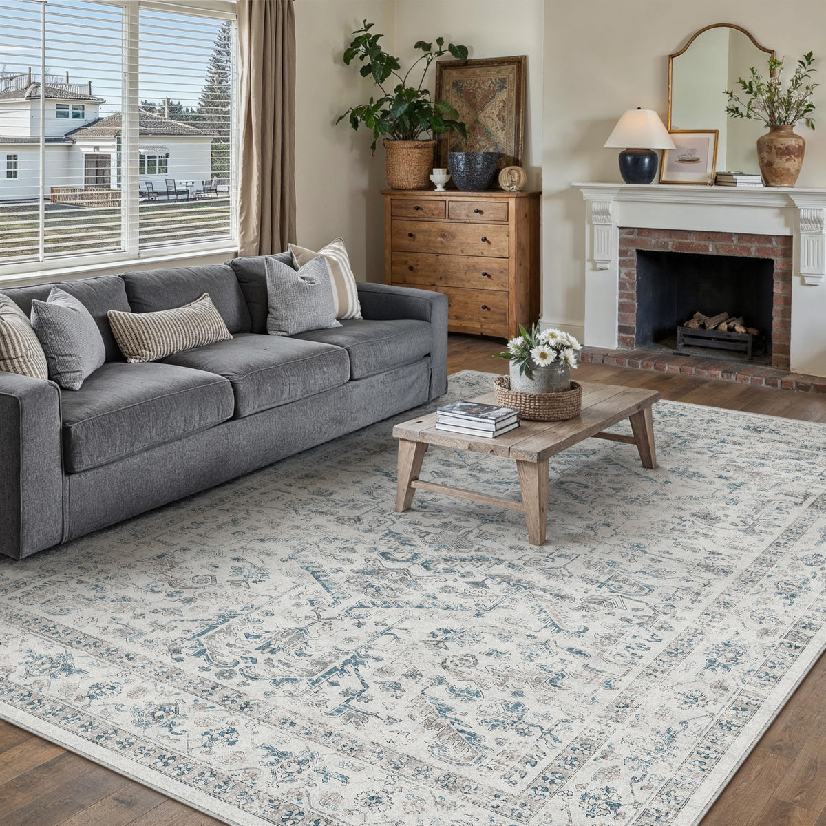 PureCozy Gray Area Rug 8x10 Vintage Floral
