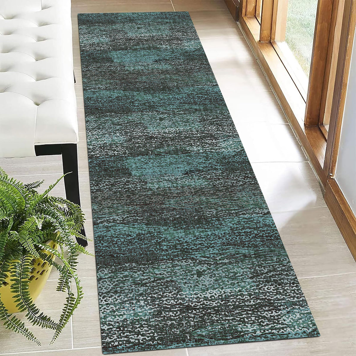 RUGSURE Washable Area Rugs 9' x 12' - 1/6 Thick - Moroccan-Inspired -Stain & Water Resistant Non-Slip - Resistant Rug for Living Room, Bedroom, Nursery, Pet & Child Friendly (Blue and Brown)