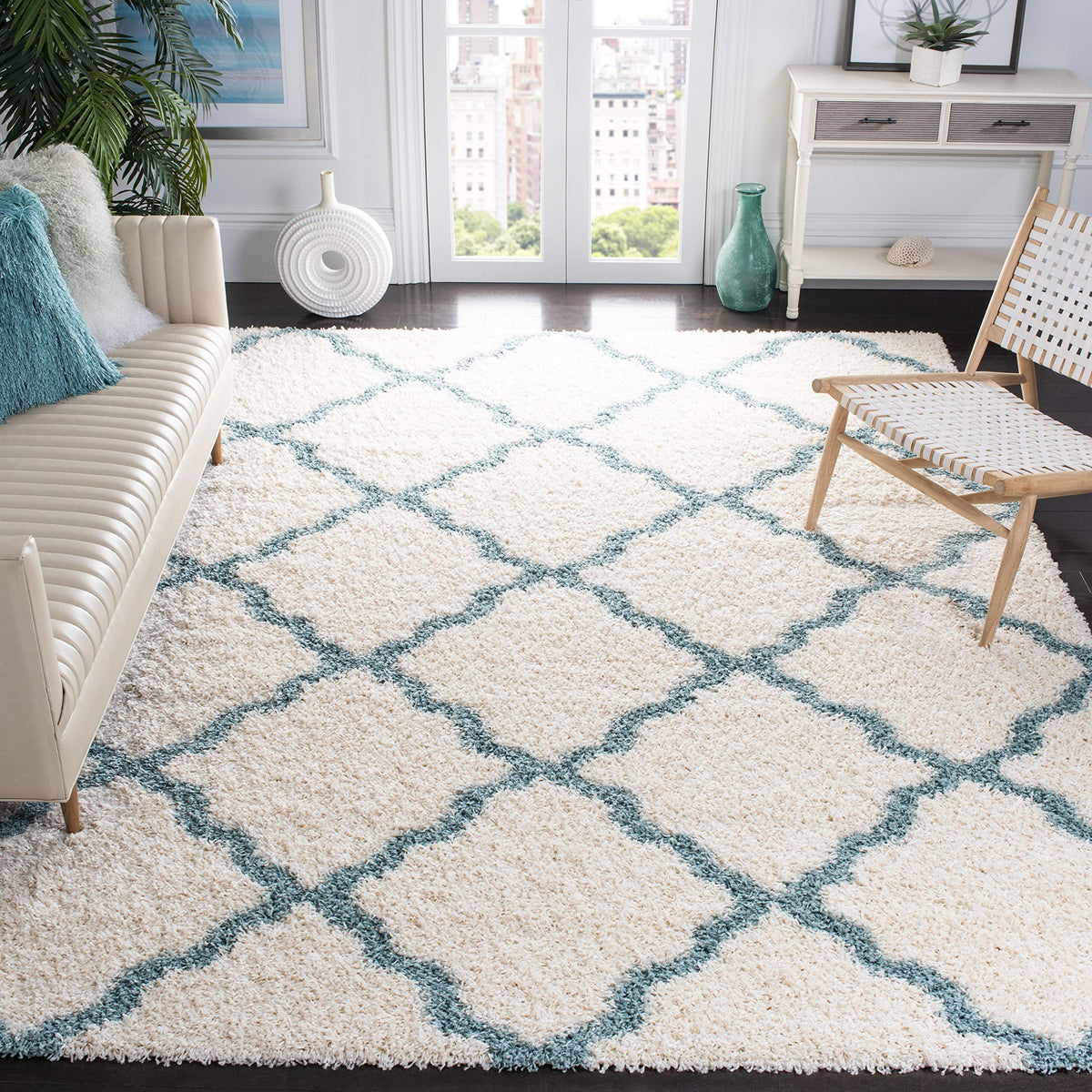 SAFAVIEH Dallas Shag Collection 8' x 10' Beige/Ivory SGD257D Trellis Non-Shedding Living Room Bedroom Dining Room Entryway Plush 1.5-inch Thick Area Rug