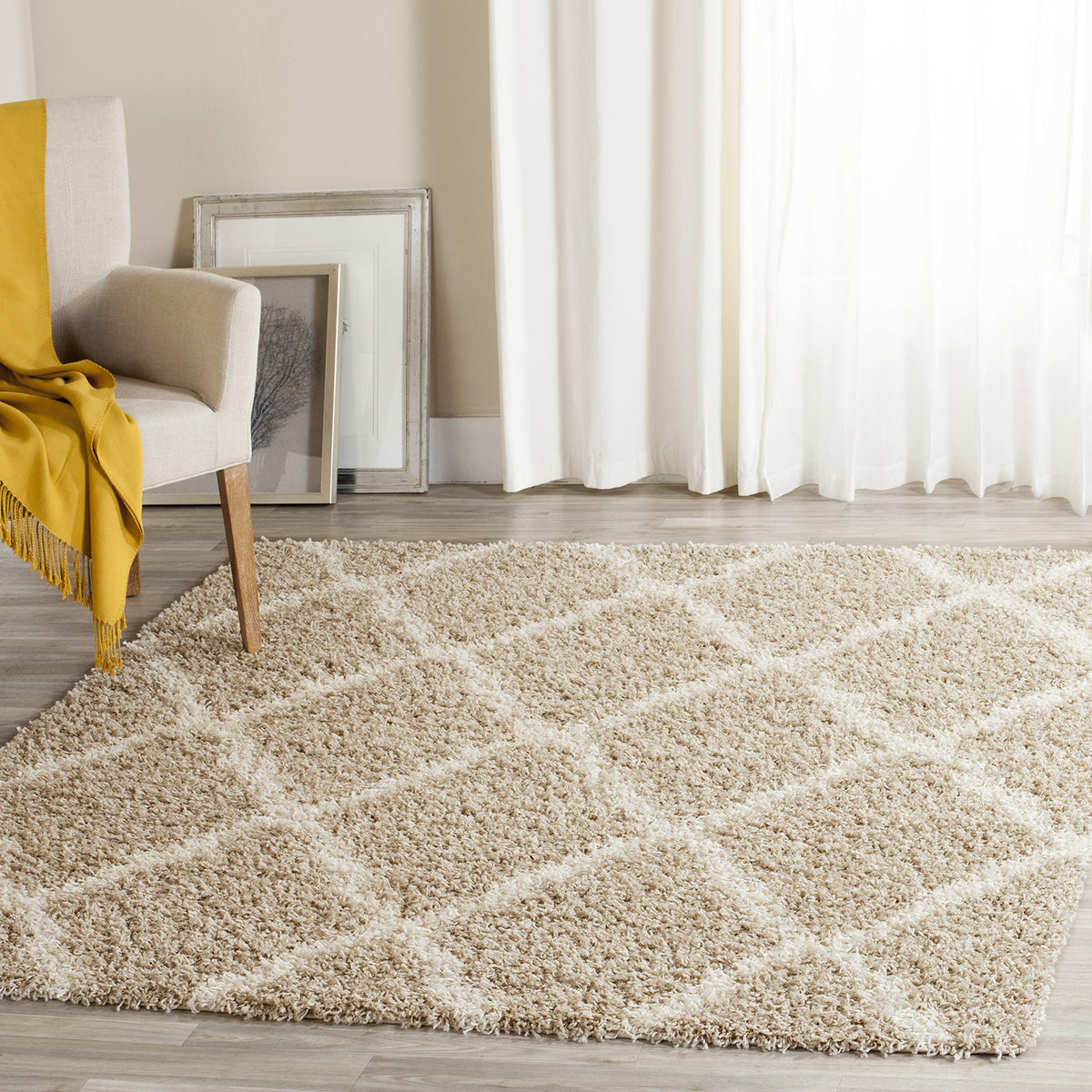 SAFAVIEH Dallas Shag Collection 8' x 10' Beige/Ivory SGD257D Trellis Non-Shedding Living Room Bedroom Dining Room Entryway Plush 1.5-inch Thick Area Rug