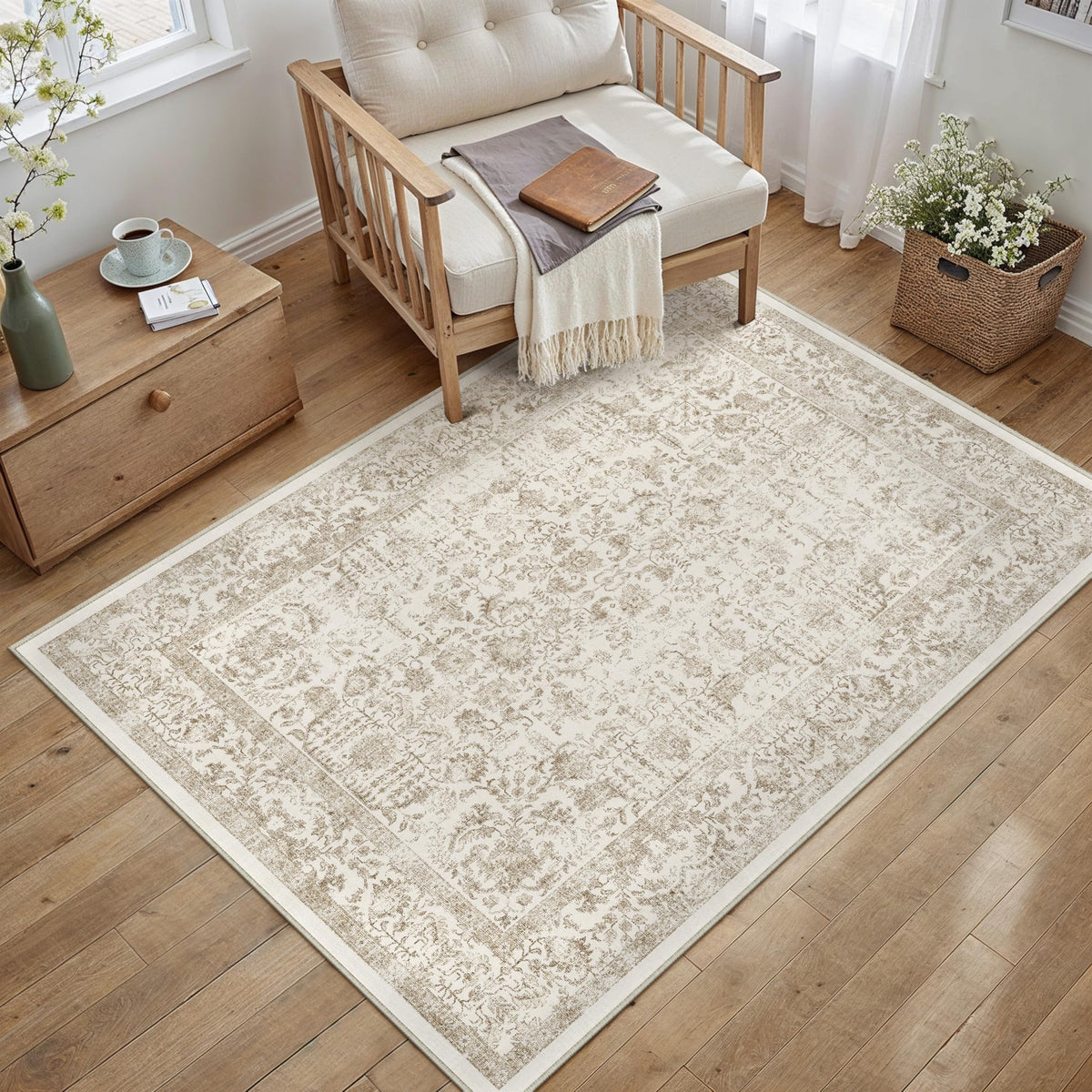 PureCozy Gray Area Rug 8x10 Vintage Floral