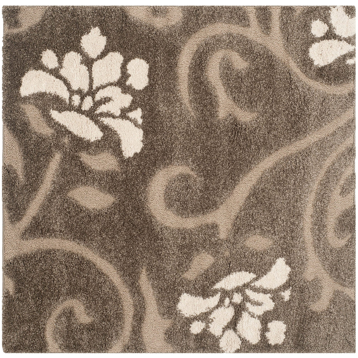 SAFAVIEH Area Rug 8x10 - Florida Shag Collection - Large - Smoke & Beige, Floral Design, Non-Shedding & Easy Cleaning, Plush Thick Pile, Ideal for Living Room, Bedroom, Dining Space (SG464-7913)