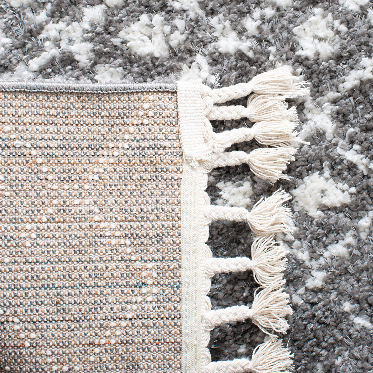 SAFAVIEH Area Rug 8x10 - Berber Fringe Shag Collection - Large - Cream & Dark Grey, Moroccan Design, Non-Shedding & Easy Cleaning, Thick Pile, Ideal for Living Room, Bedroom, Dining Space (BFG516A)