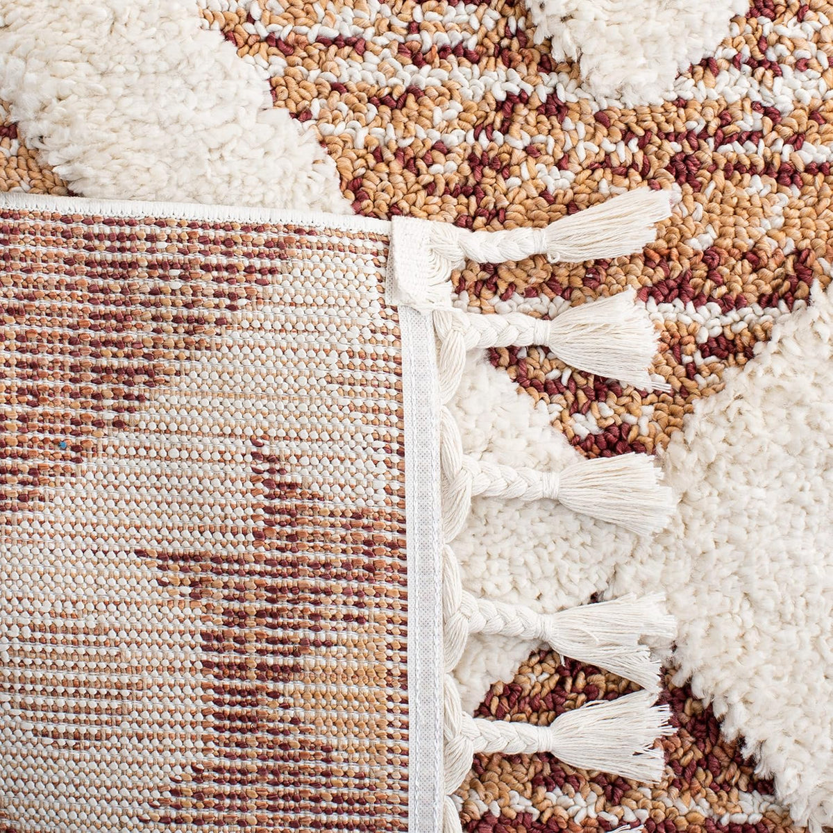 SAFAVIEH Area Rug 8x10 - Moroccan Tassel Shag Collection - Large - Rust & Ivory, Boho Design, Non-Shedding & Easy Cleaning, Plush Pile, Ideal for Living Room, Bedroom, Dining Space (MTS664P)