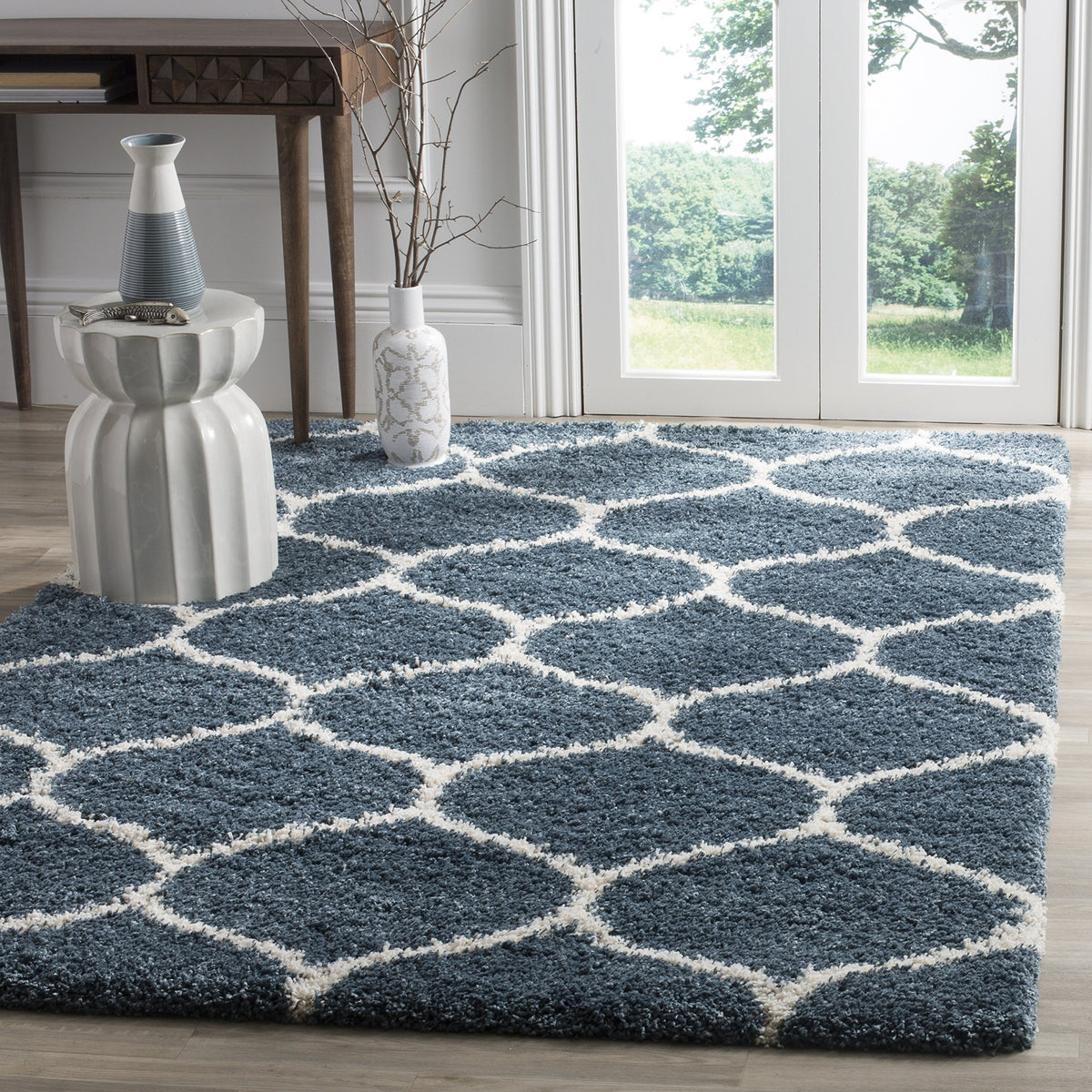 SAFAVIEH Hudson Shag Collection 9' x 12' Grey/Ivory SGH280B Moroccan Ogee Trellis Non-Shedding Living Room Bedroom Dining Room Entryway Plush 2-inch Thick Area Rug