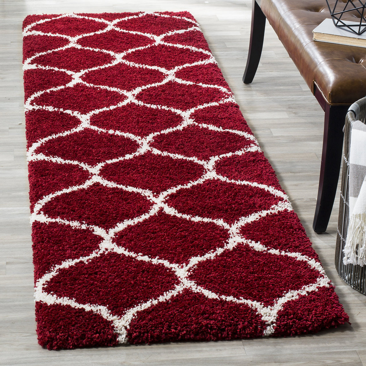 SAFAVIEH Hudson Shag Collection 9' x 12' Grey/Ivory SGH280B Moroccan Ogee Trellis Non-Shedding Living Room Bedroom Dining Room Entryway Plush 2-inch Thick Area Rug