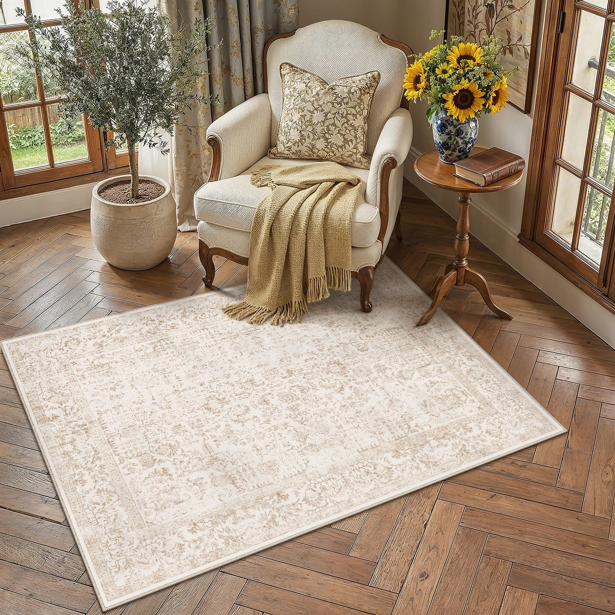 PureCozy Gray Area Rug 8x10 Vintage Floral