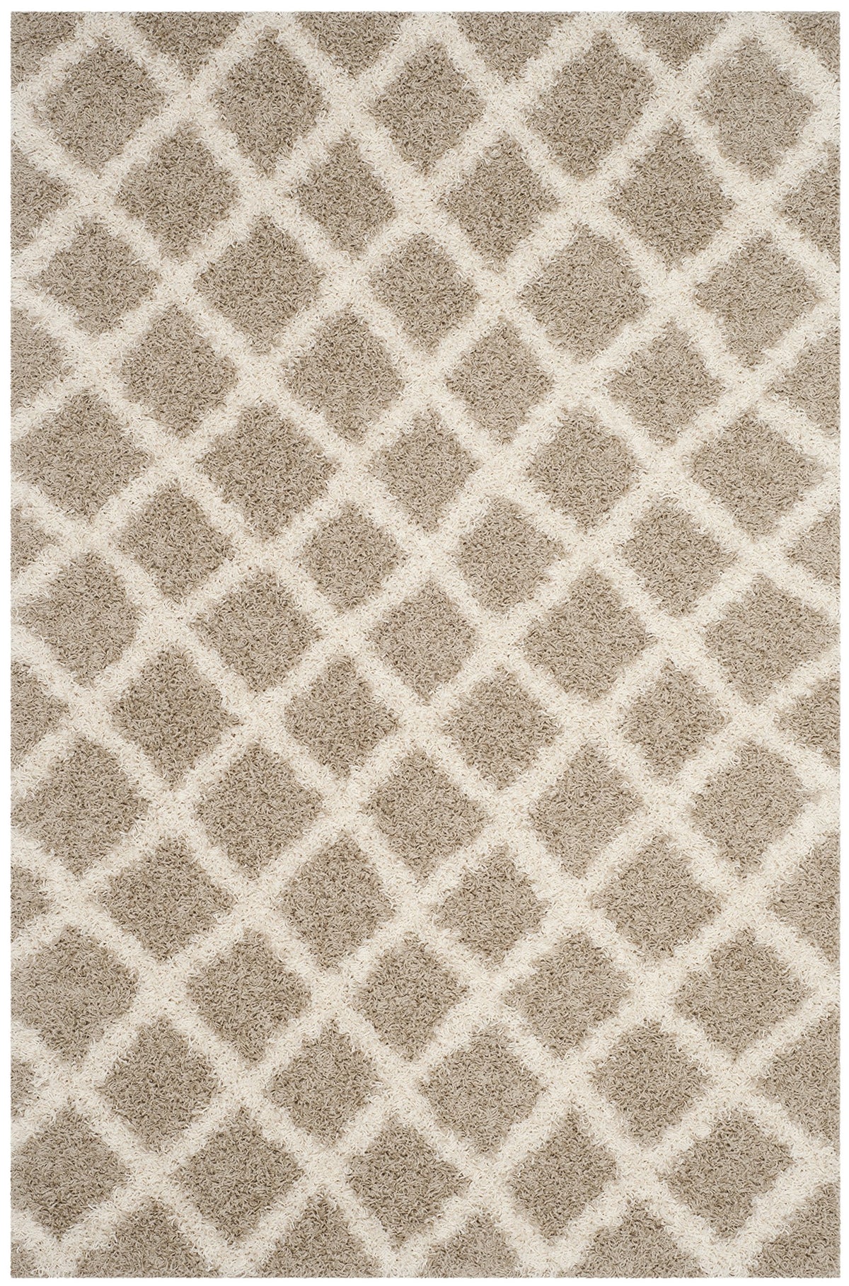 SAFAVIEH Area Rug 8x10 - Dallas Shag Collection - Large - Dark Grey & Ivory, Trellis Pattern, Non-Shedding & Easy Cleaning, Plush Thick Pile, Ideal for Living Room, Bedroom, Dining Space (SGDS258A)