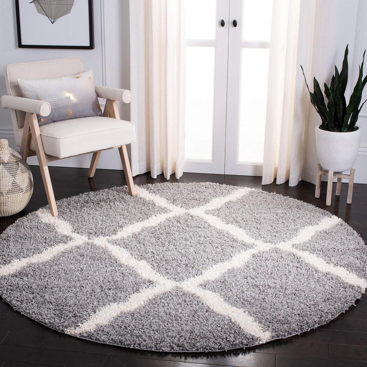SAFAVIEH Dallas Shag Collection 8' x 10' Beige/Ivory SGD257D Trellis Non-Shedding Living Room Bedroom Dining Room Entryway Plush 1.5-inch Thick Area Rug